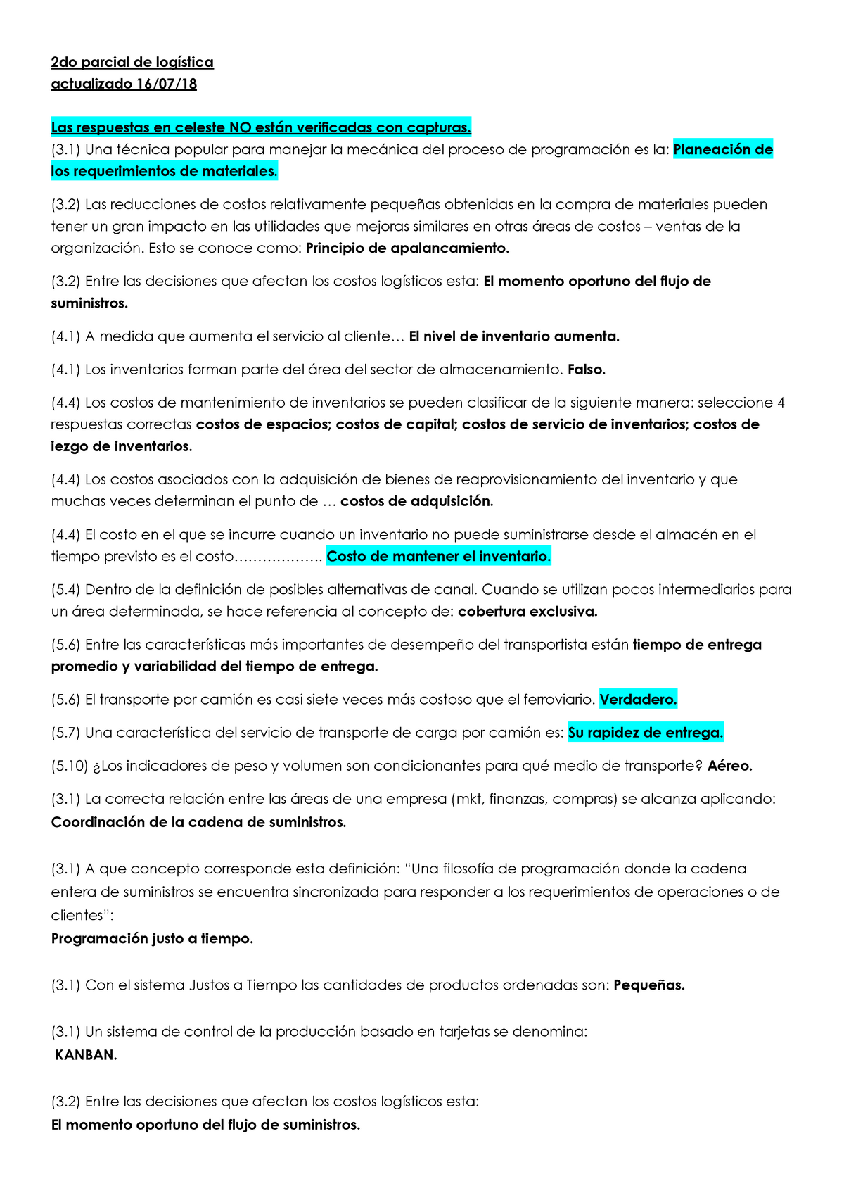 Log 2do Parcial Preguntero - 2do Parcial De Logística Actualizado 16/07 ...