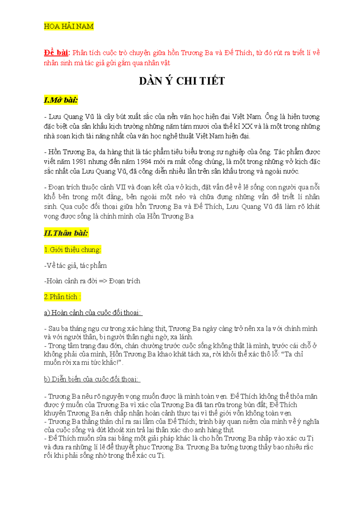 Hồn Trương Ba, Da Hàng Thịt - Mà Bài Essay Đã Chứng Minh Được Trong Phần  Thân Bài. Nhìn Chung, - Studocu