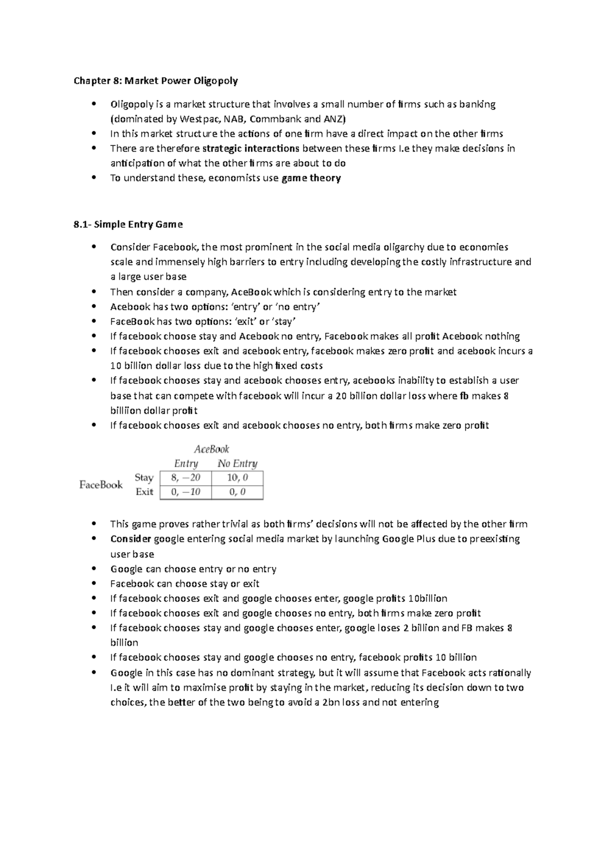 Chapter 8 notes micro - Chapter 8: Market Power Oligopoly Oligopoly is ...