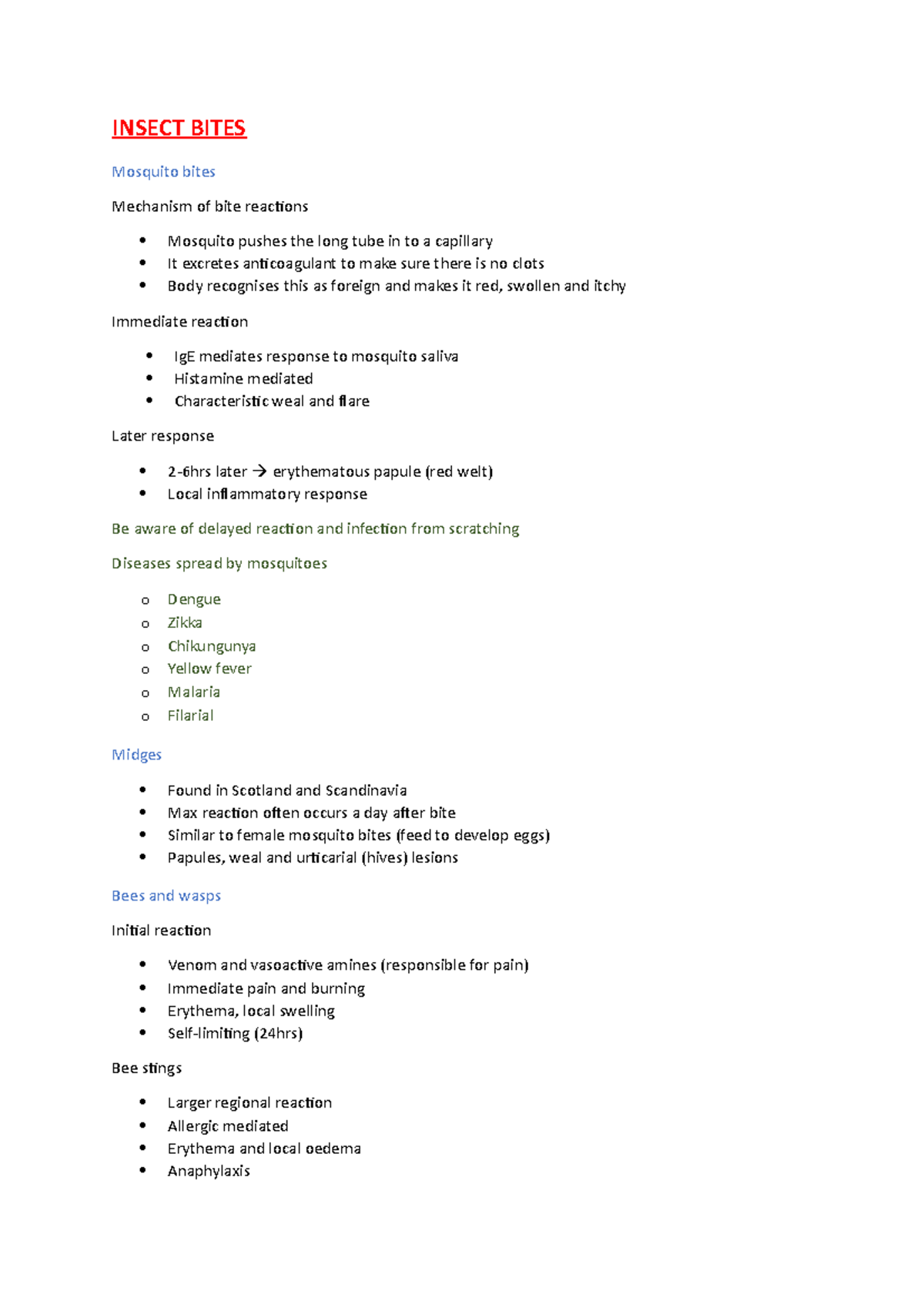 Insect bites and diseases caused by insects INSECT BITES Mosquito