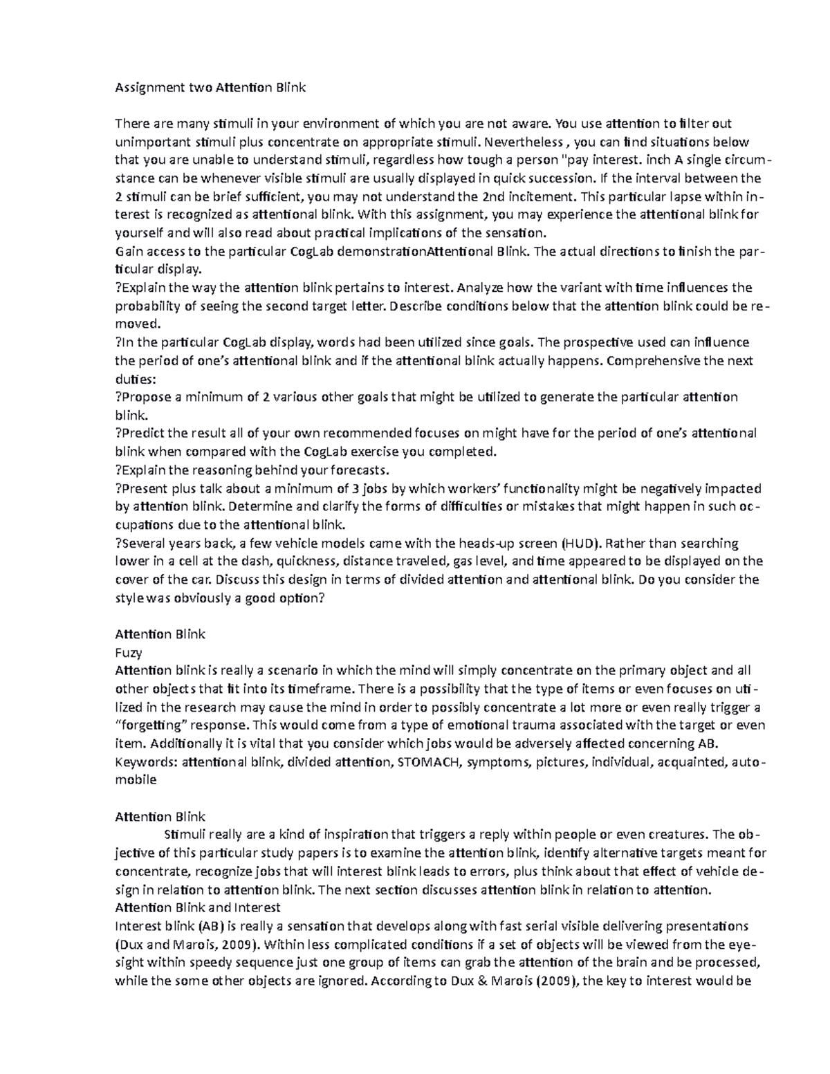 Assignment 2 Attentional Blink Explain how the attentional blink ...