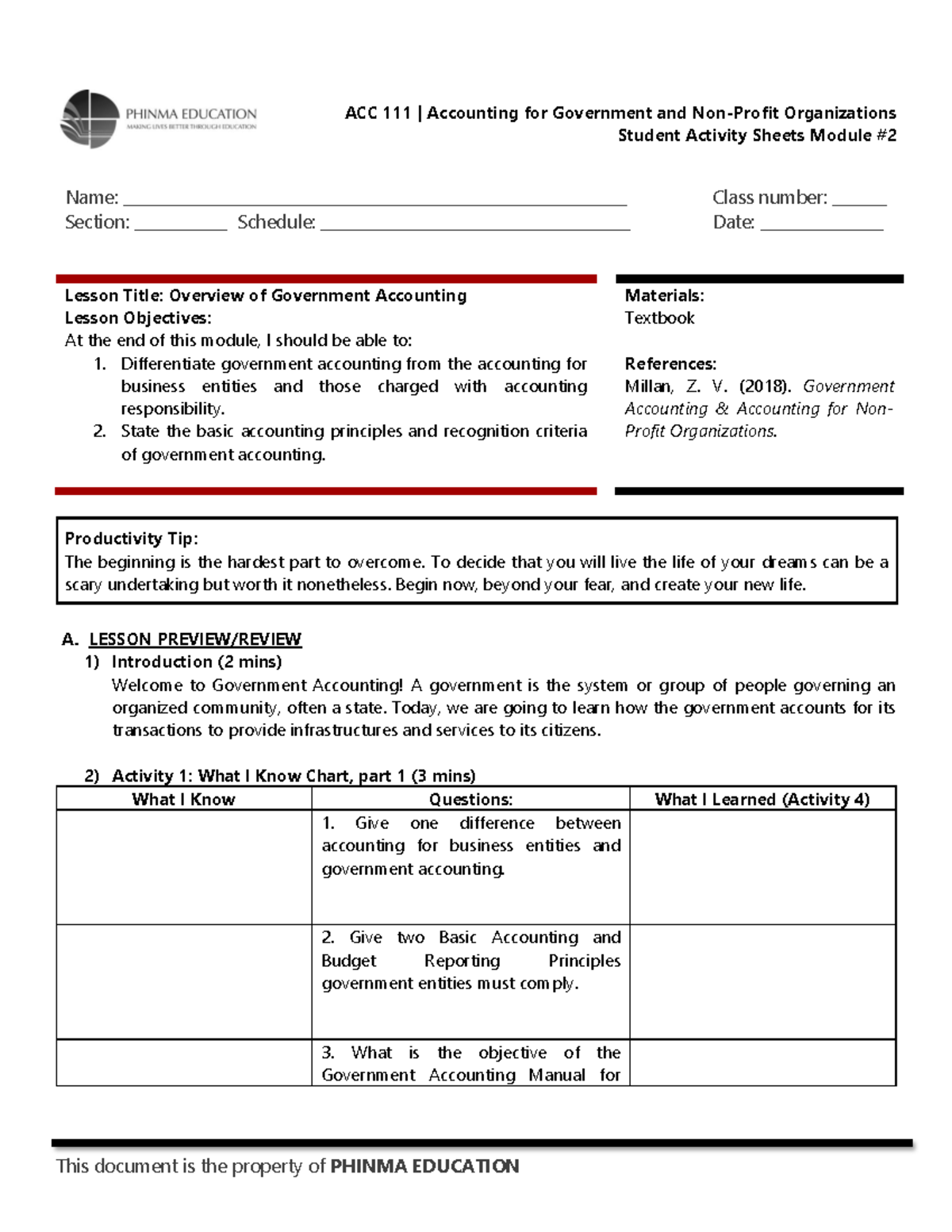 SAS#2-ACC 111 - notes on government accounting - Student Activity ...
