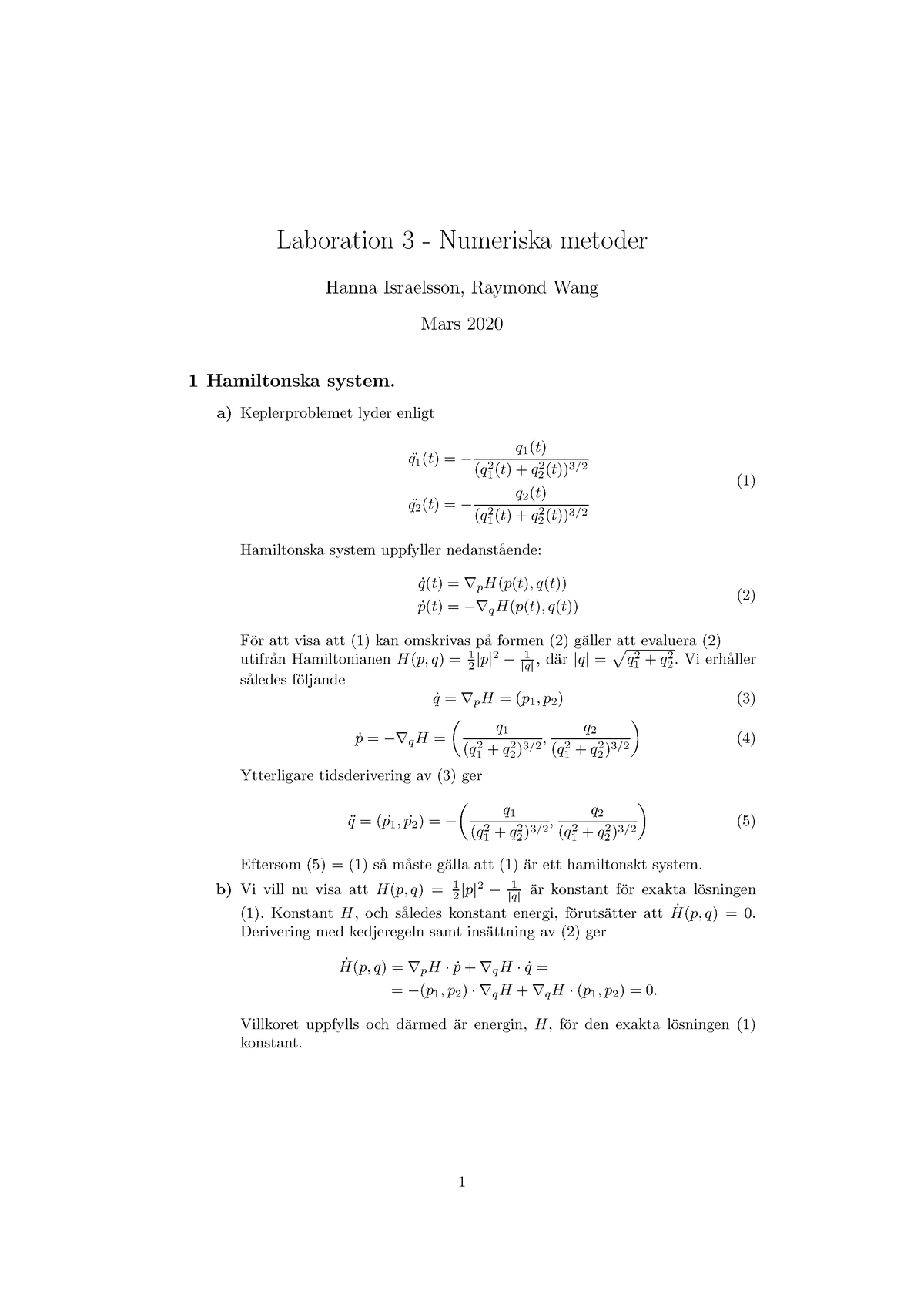 Laboration 3 - SF1544 - Laboration 3 - Numeriska Metoder Hanna ...