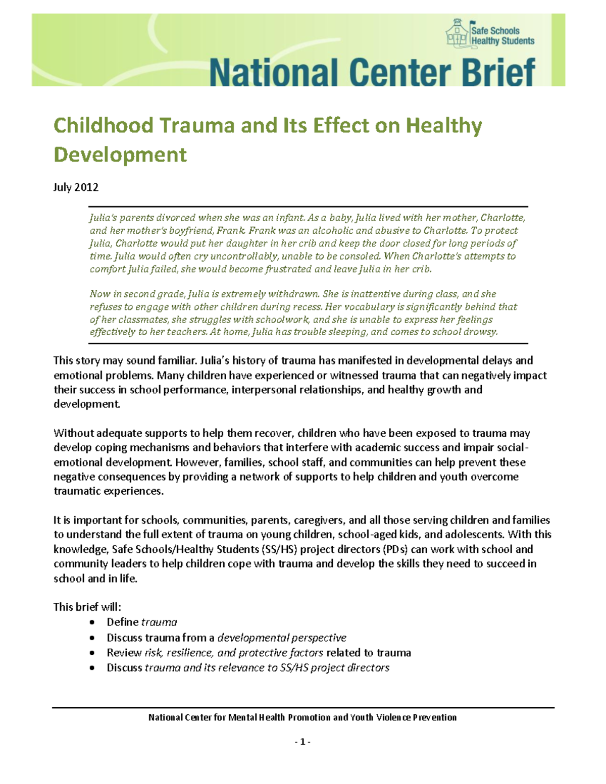 Se14Childhood Trauma & Its Effect on Healthy Development - National ...