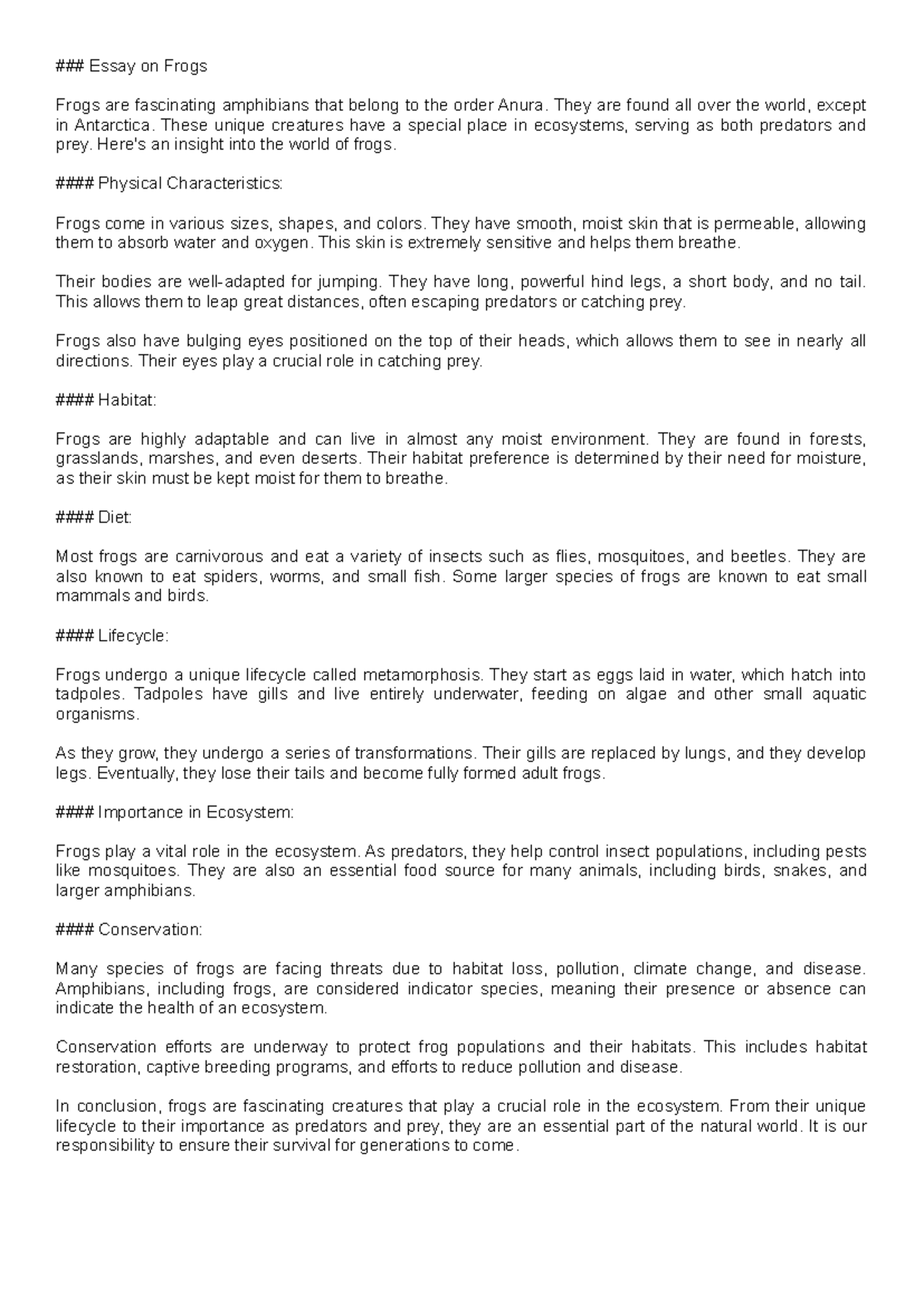 Essay ON Frogs - Essay on Frogs Frogs are fascinating amphibians that ...