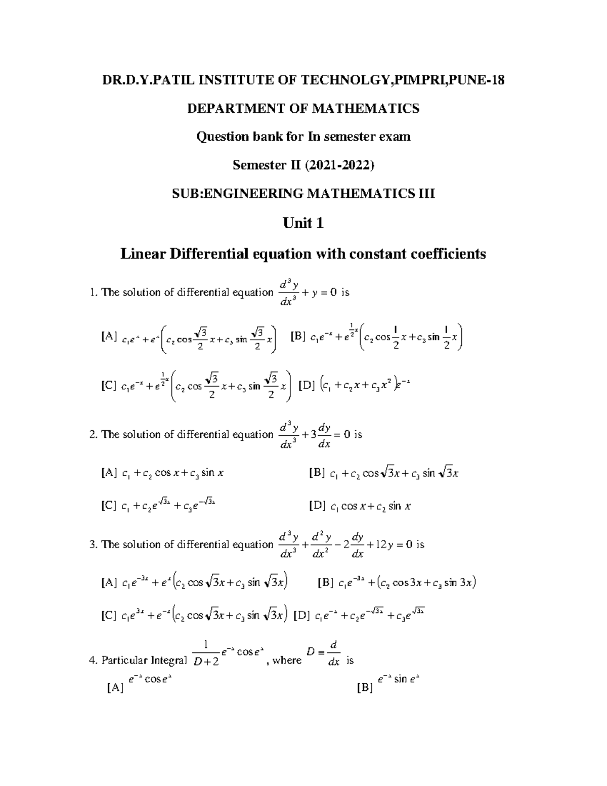 Insem m3 - DR.D.Y INSTITUTE OF TECHNOLGY,PIMPRI,PUNE- 18 DEPARTMENT OF ...