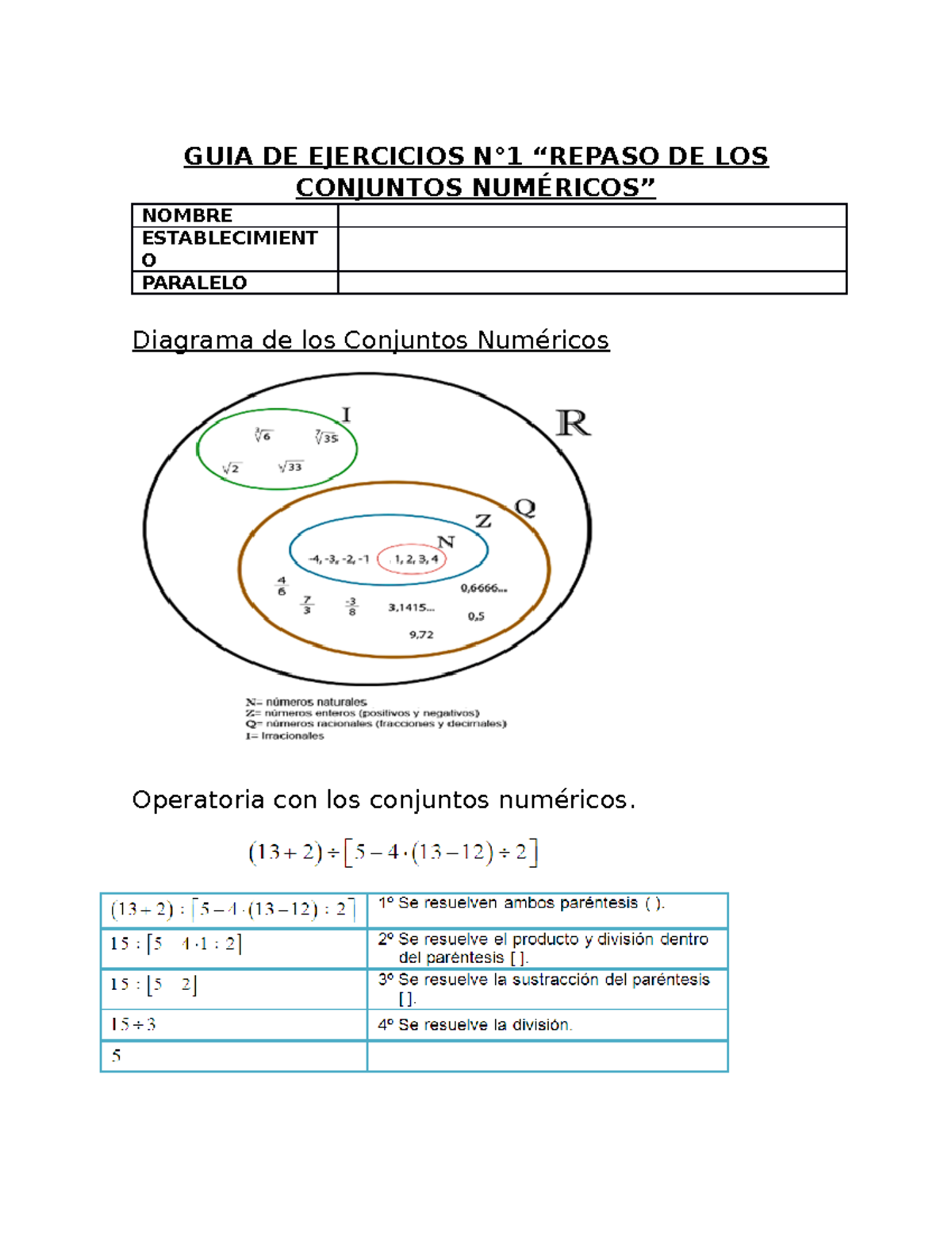 Clase 1 Repaso Conjuntos Numéricos Guia De Ejercicios N°1 “repaso