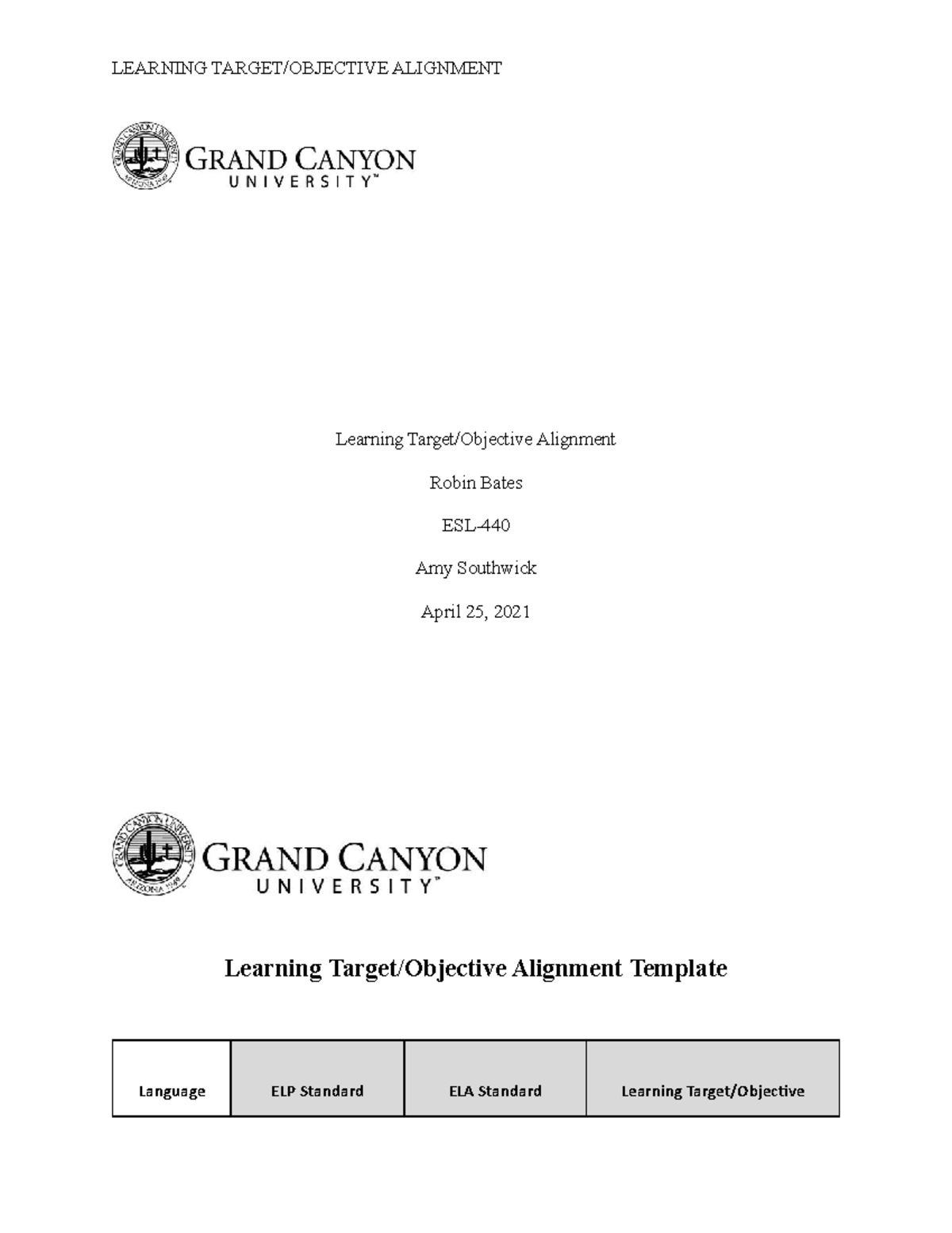 ESL440NWk 4RSLearning Target Objective Align LEARNING TARGET