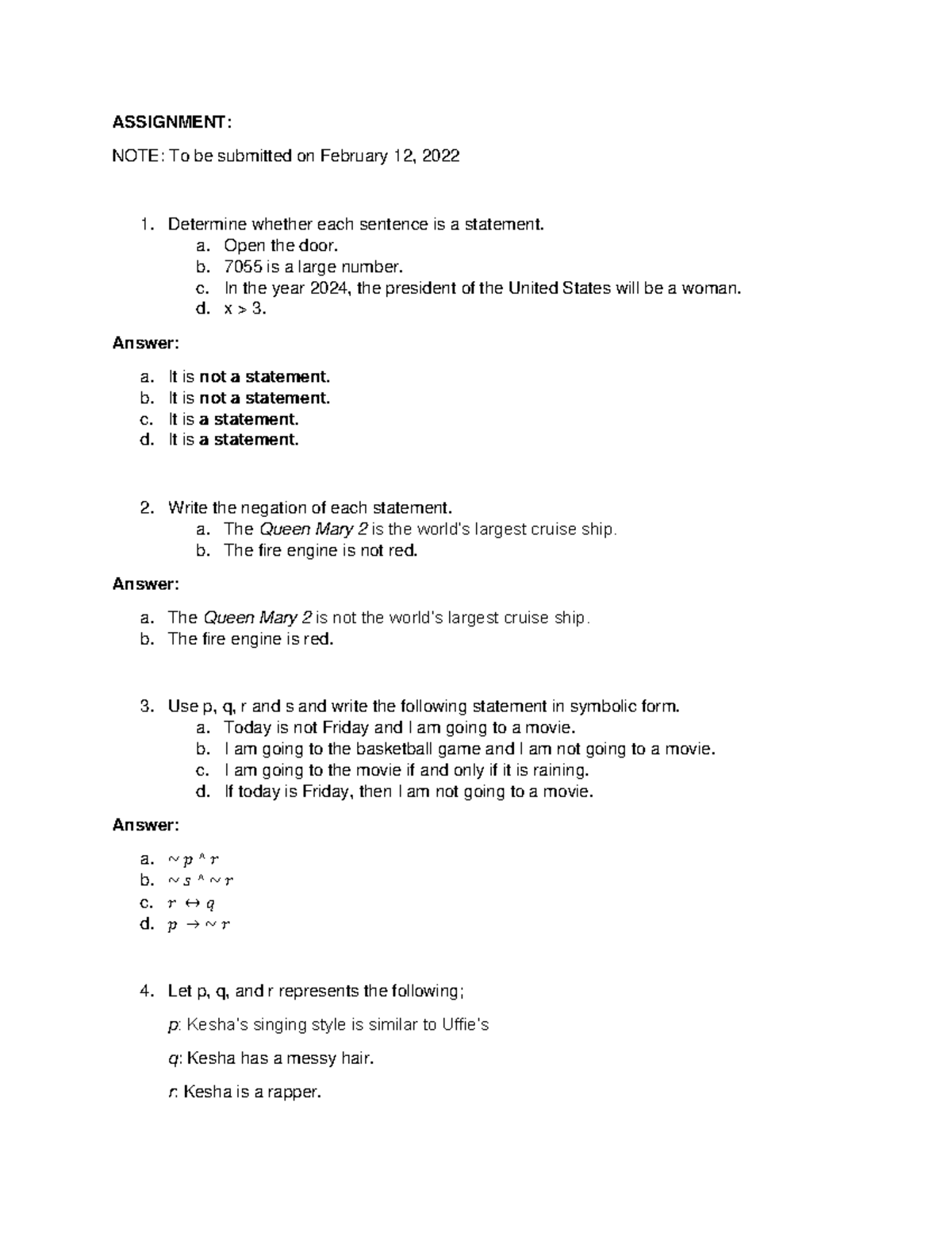 Bautista Assignment Logic - ASSIGNMENT: NOTE: To be submitted on ...