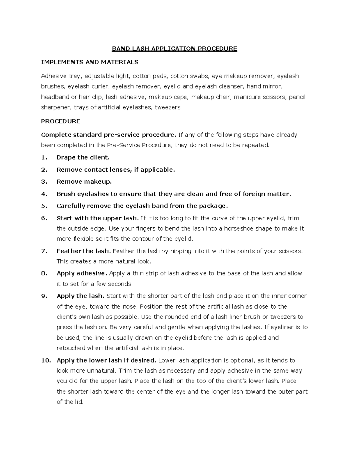 Band Lash Application Procedure - BAND LASH APPLICATION PROCEDURE ...