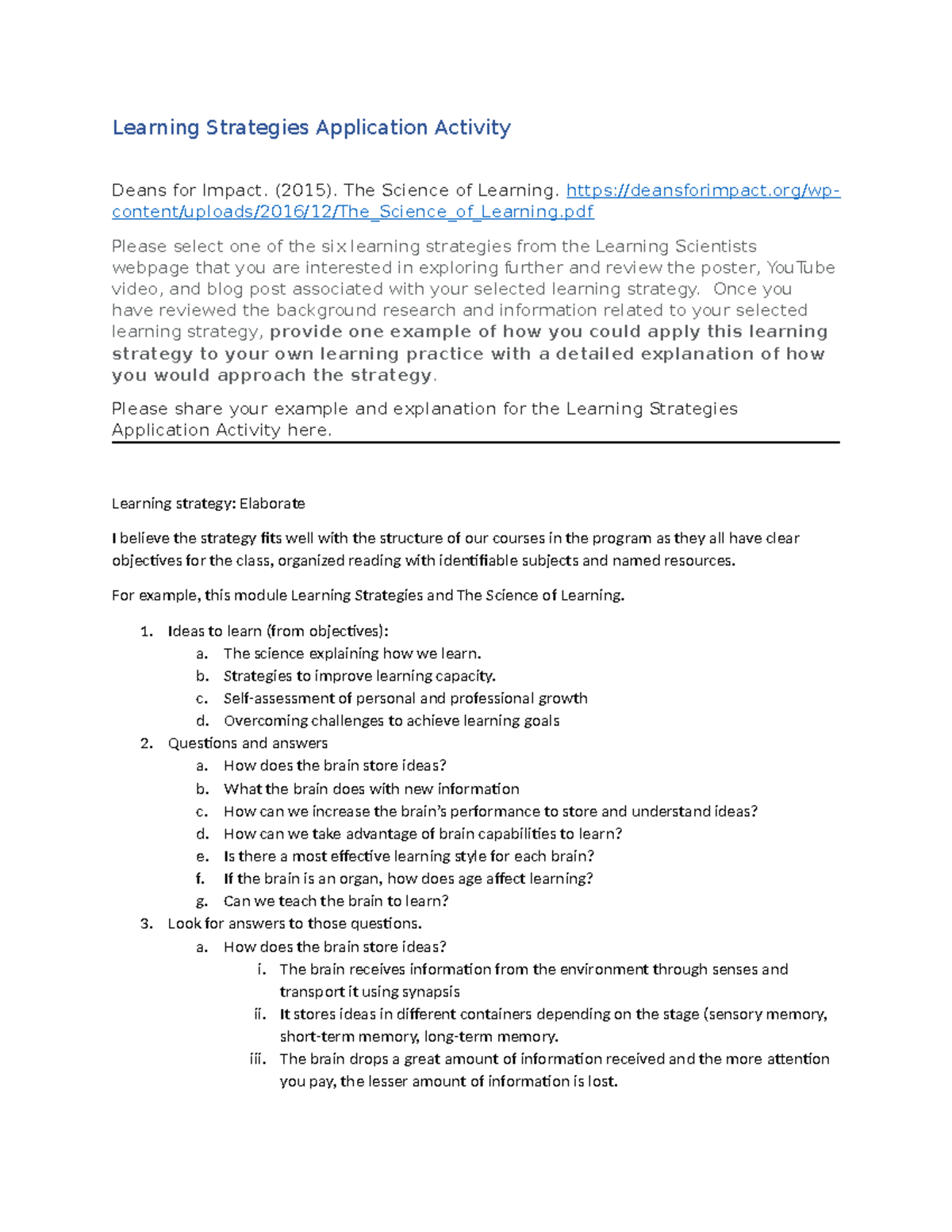 Module 3 Activity Learning Strategies Application Learning