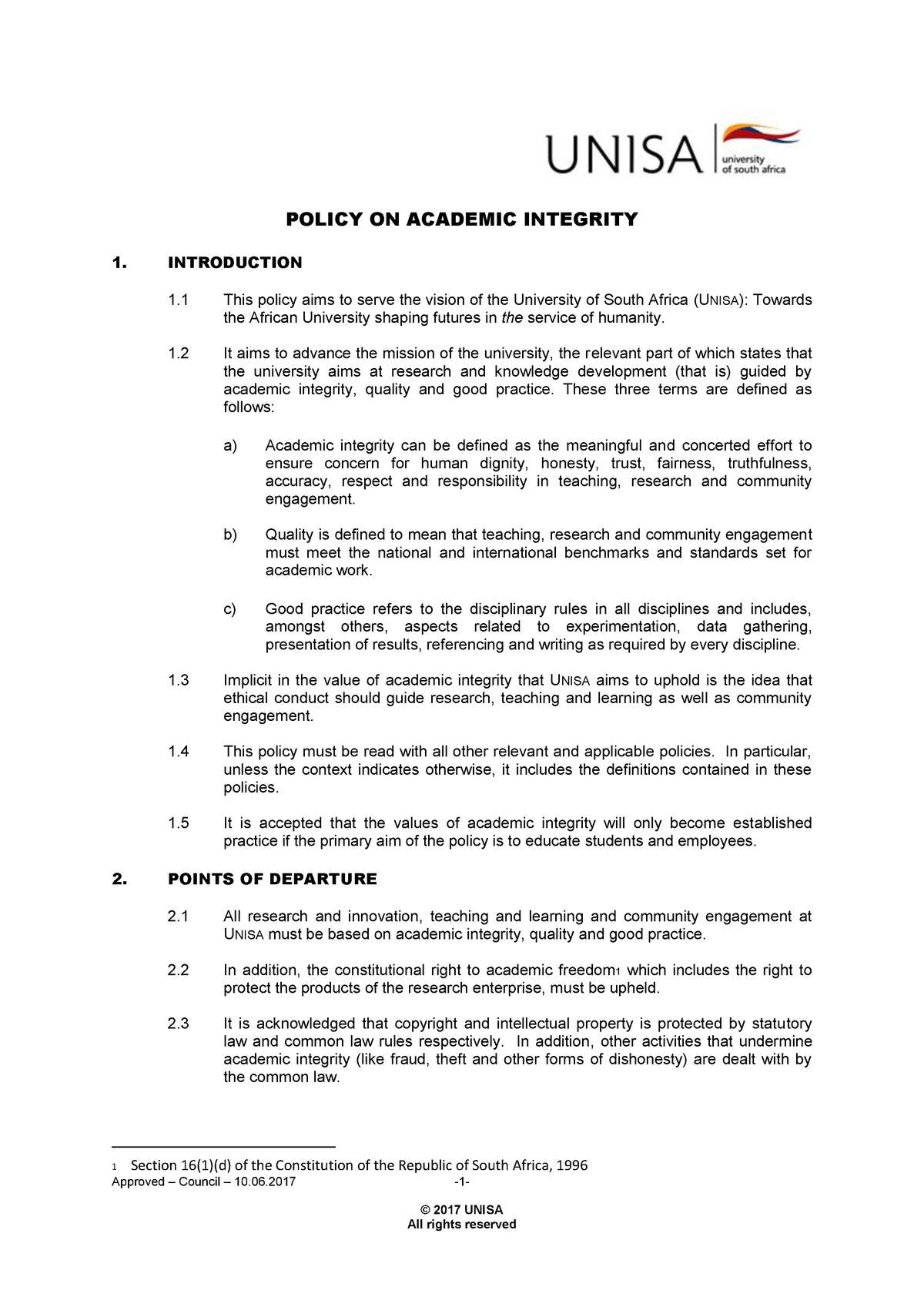 Policy On Academic Integrity - Approved – Council – 10.06 -1- © 2017 ...