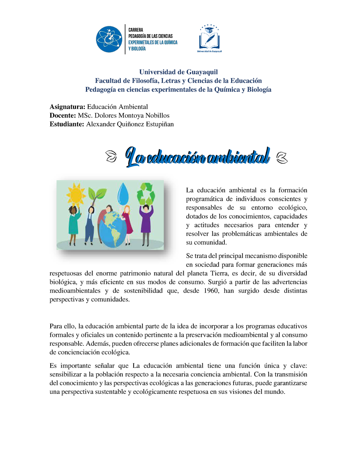 Educacion Ambiental Tarea 1 - Universidad De Guayaquil Facultad De ...