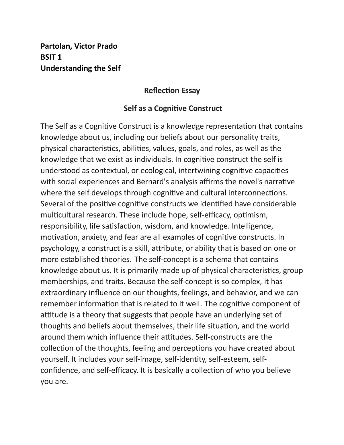 the self as cognitive construct essay