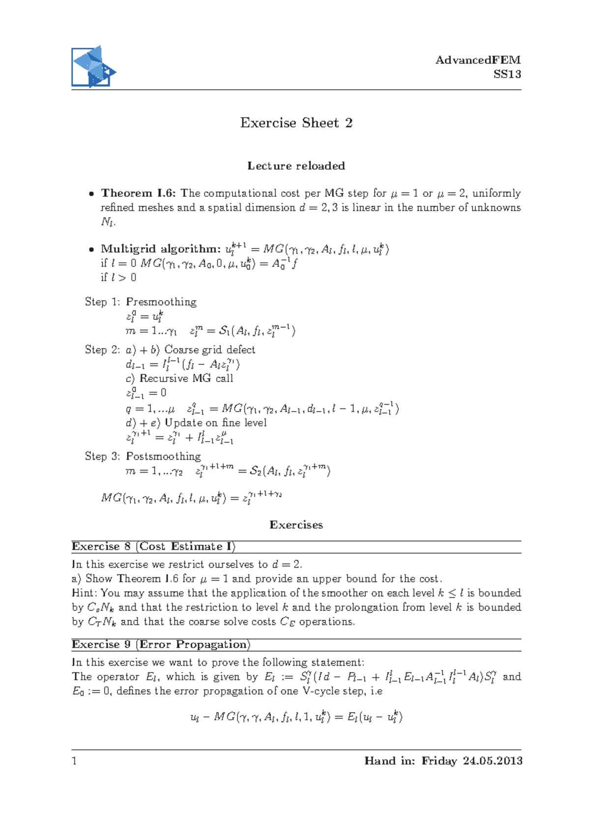 Übungsblatt Nr. 2 - Tutorium - AdvancedFEM SS Exercise Sheet 2 Lecture ...