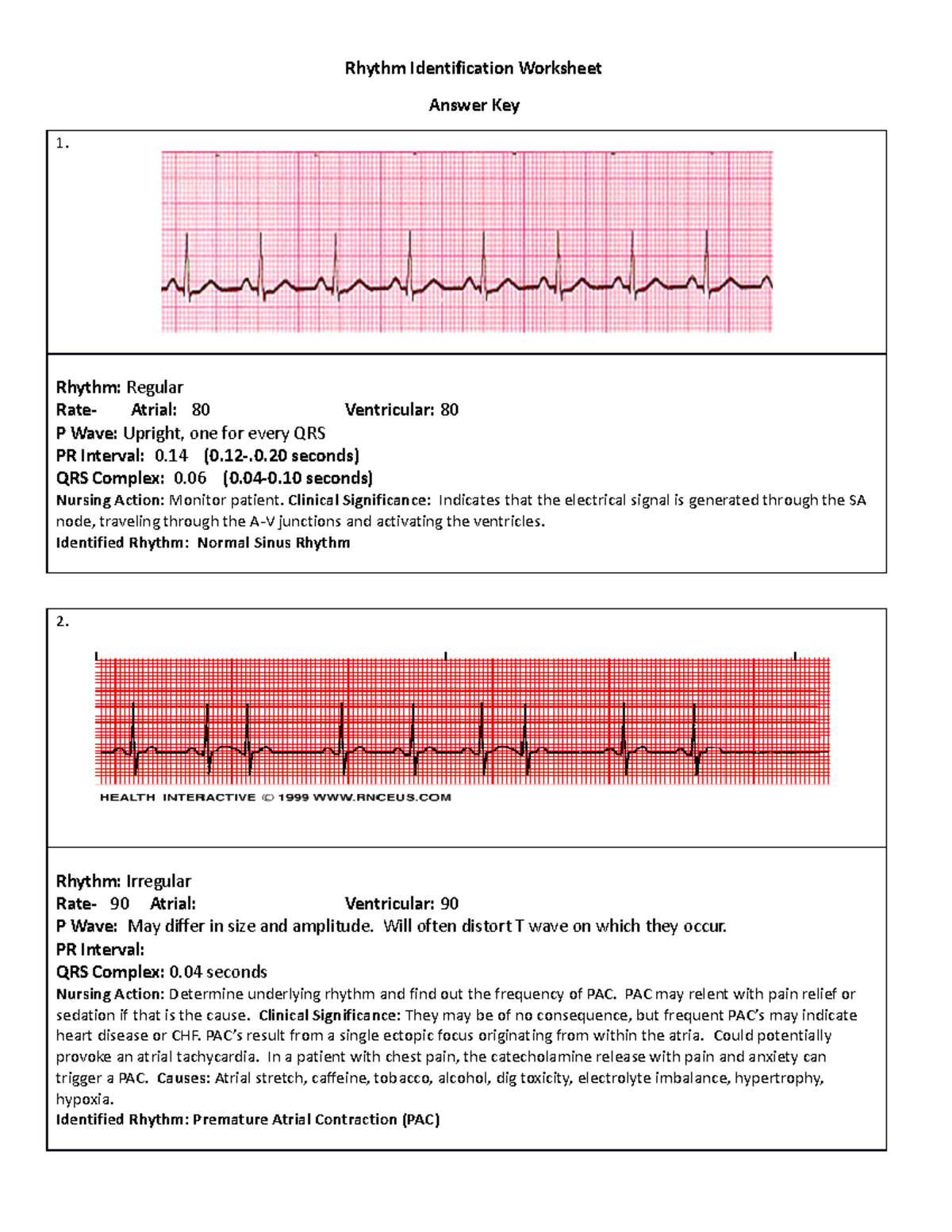 Answer Key to the Updated Rhythm Identification Worksheet - Rhythm ...