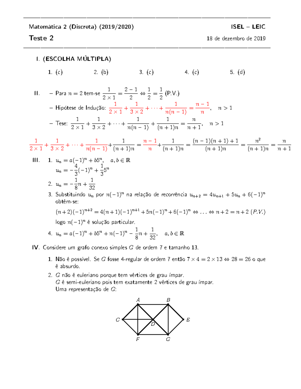 Teste 2 2019 / 2020 - Solucao - Matemática 2 (Discreta) - Studocu