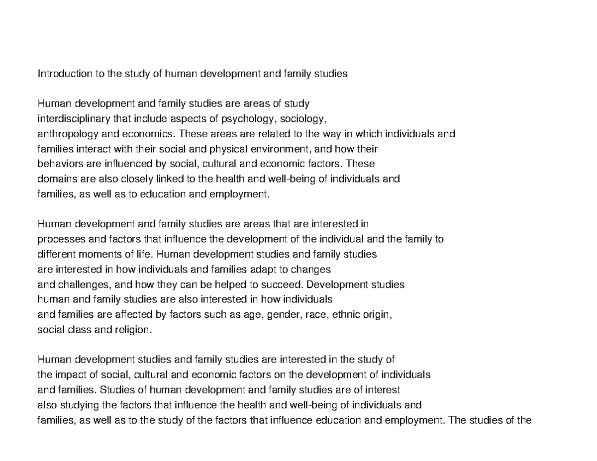 English Human Development And Family Studies Study Notes - Introduction ...