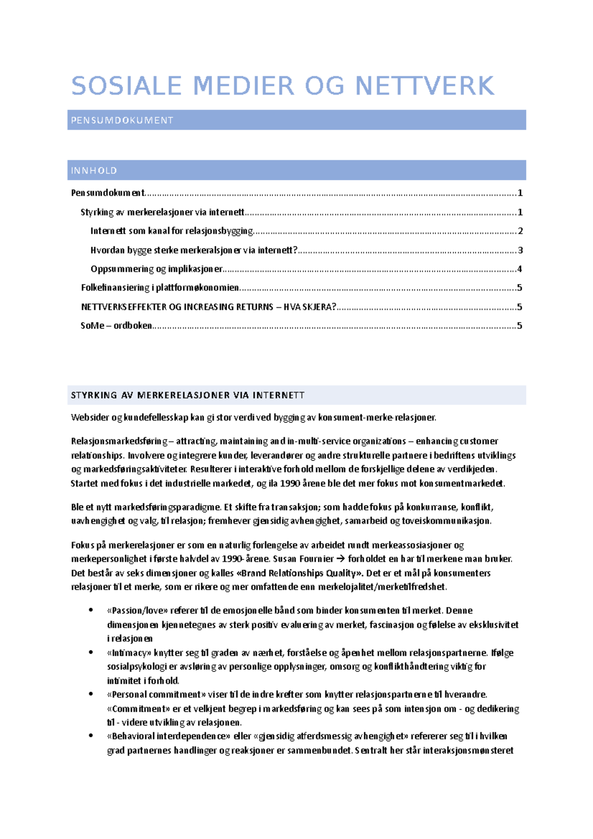 Sosiale Medier Og Nettverk - Pensumdokument - ELE 3707 - BI - Studocu