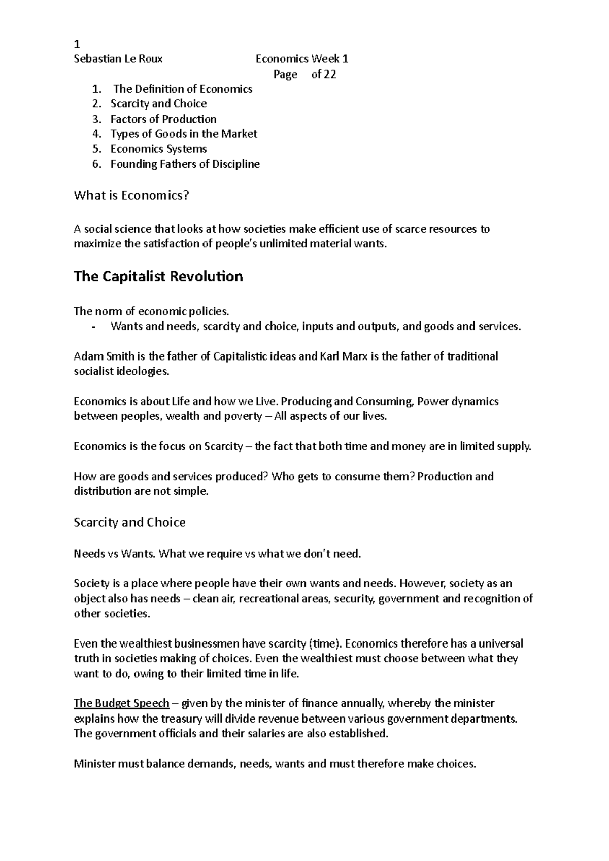 Economics Week 1 - The Capitalist Revolution The norm of economic ...