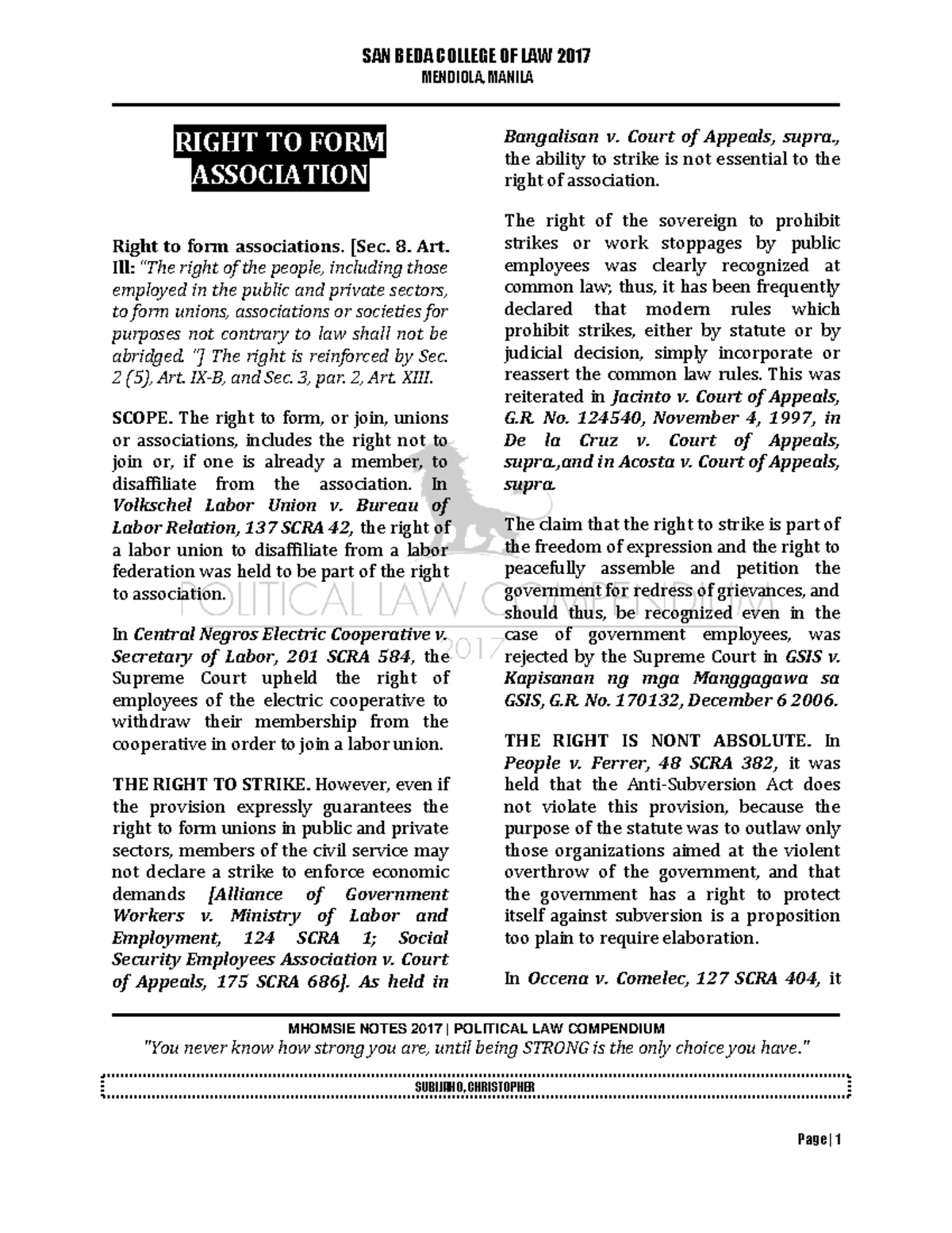 SEC 8 and 9 Right TO FORM Association 10 25 MENDIOLA, MANILA MHOMSIE NOTES 2017 POLITICAL