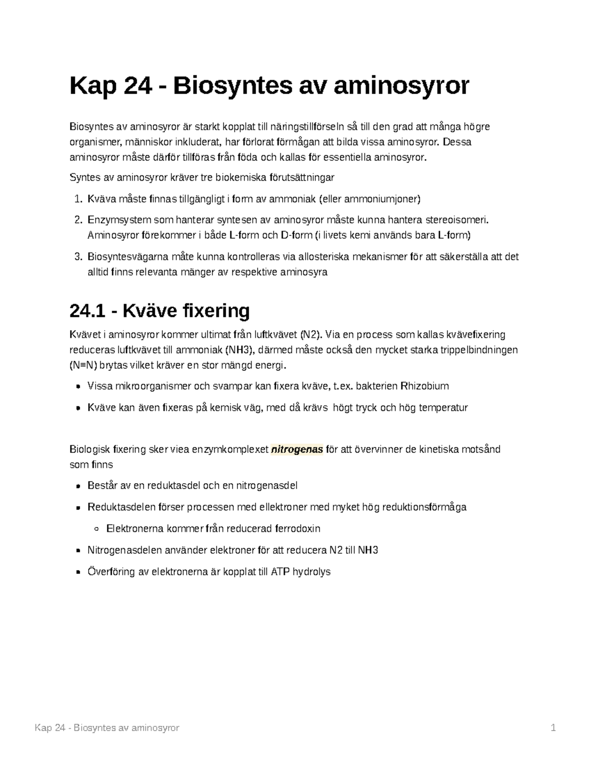 Kap 24 - Biosyntes Av Aminosyror - Kap 24 - Biosyntes Av Aminosyror ...