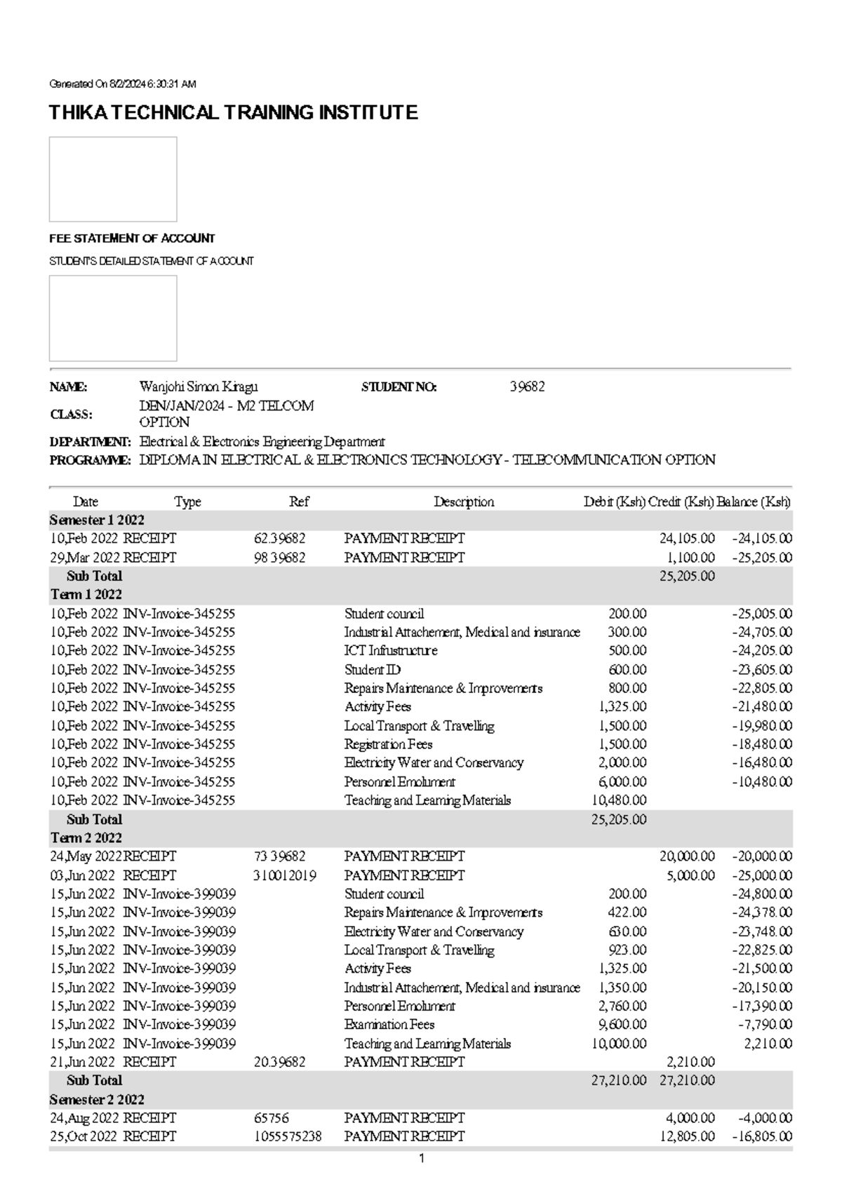 Fee Detail Statement 8 2 2024 6 30 31 AM - Generated On 8/2/2024 6:30: ...