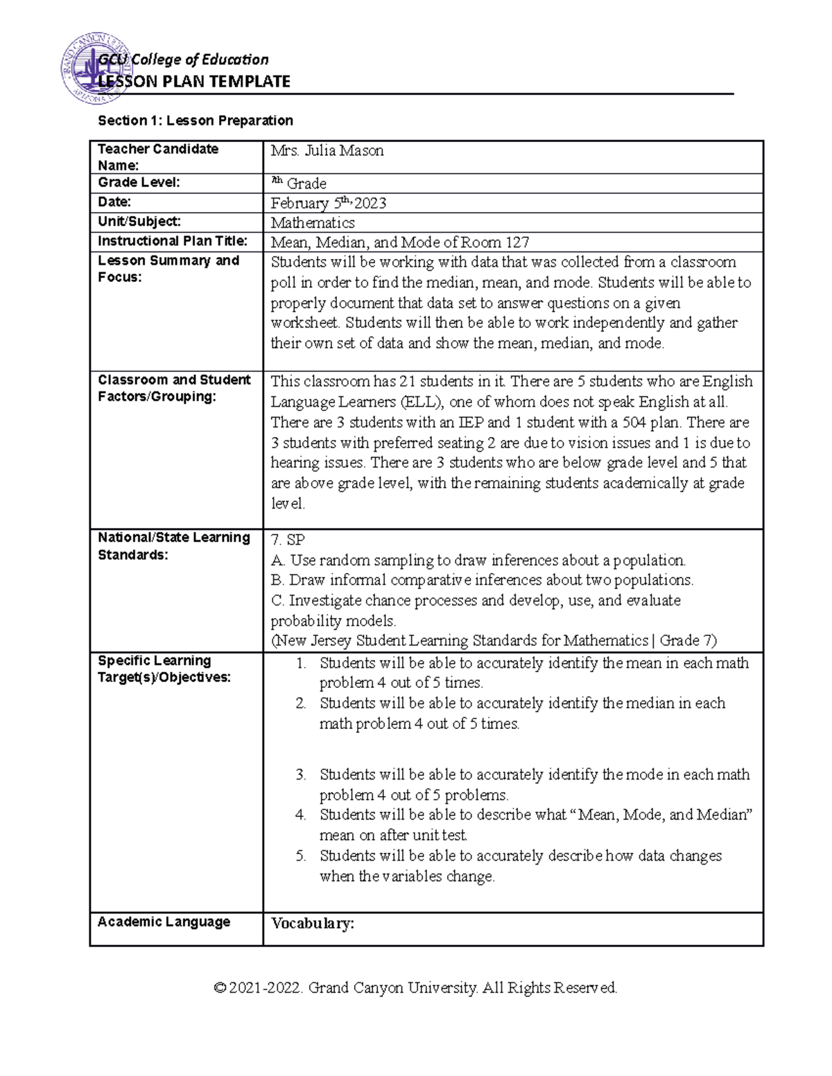 Lesson Plan Effective Strategies - MAT-150 - GCU - Studocu