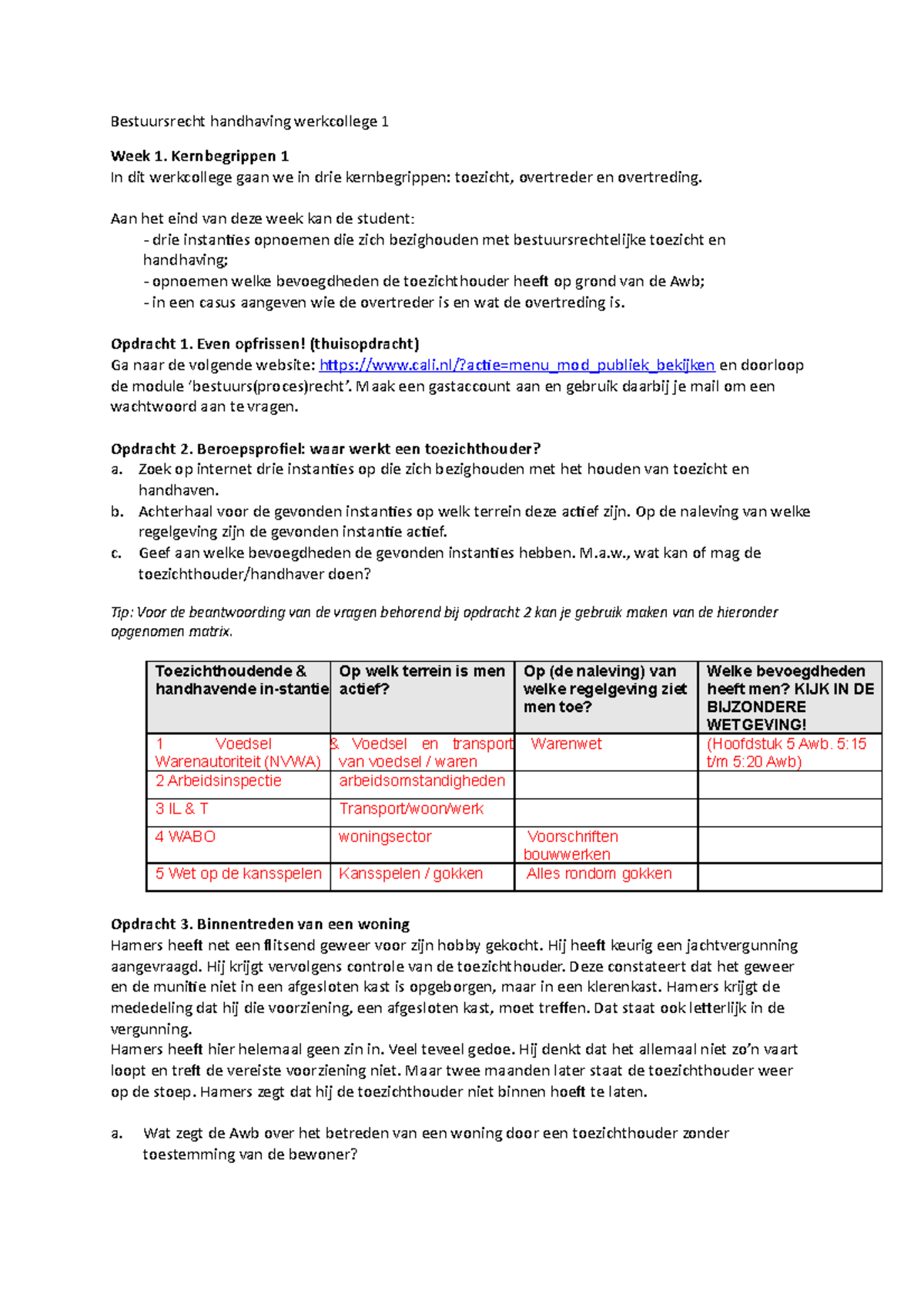 Bestuursrecht Handhaving Werkcollege 1 - Kernbegrippen 1 In Dit ...