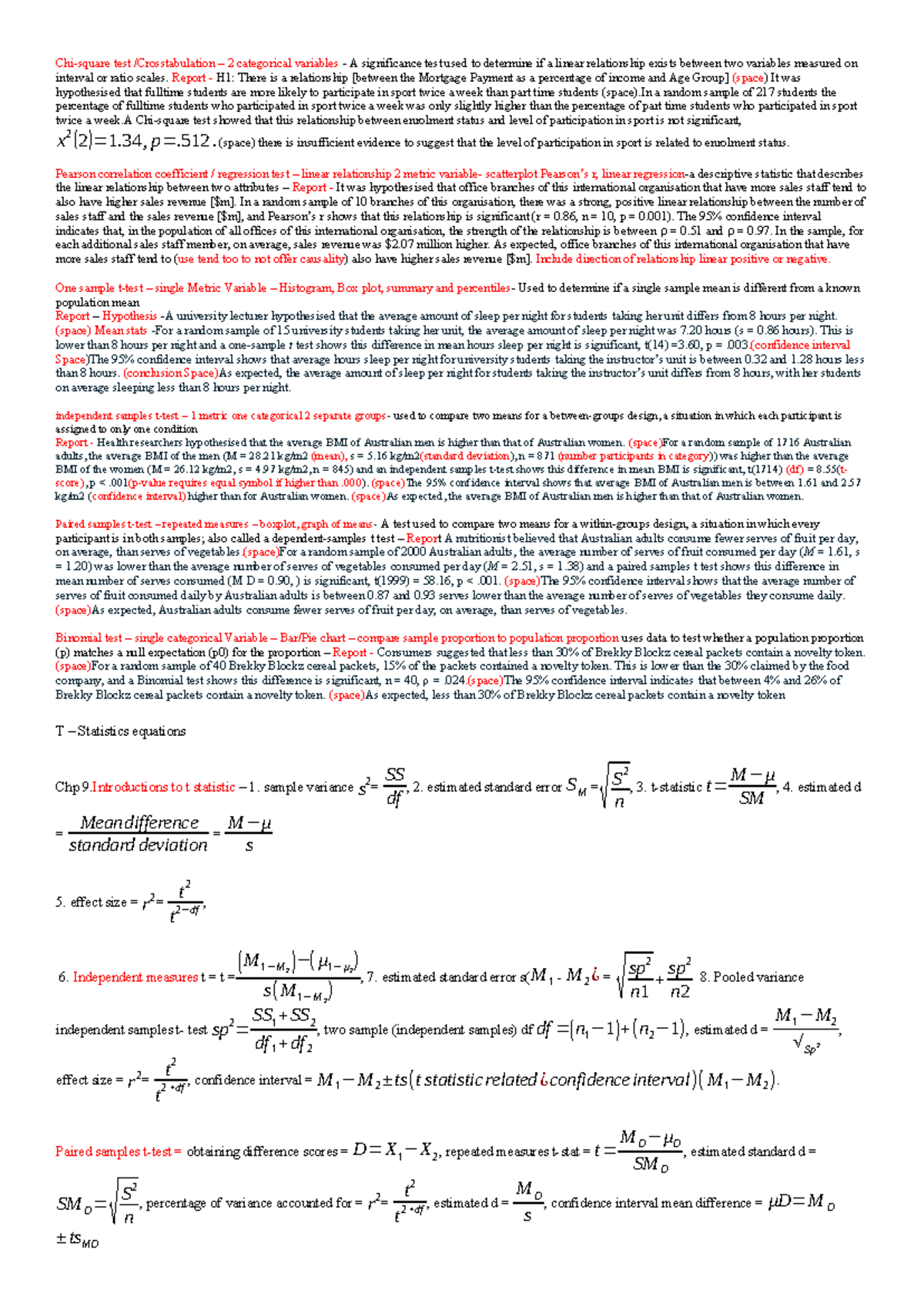 Exam cheat sheet Chisquare test /Crosstabulation 2 categorical