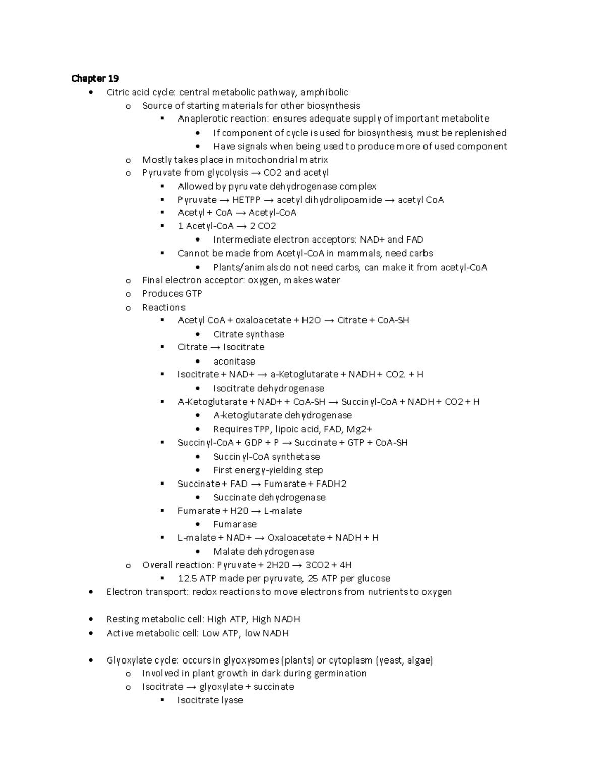 Final Study Guide - Summary Biochemistry - Chapter 19 Citric acid cycle ...