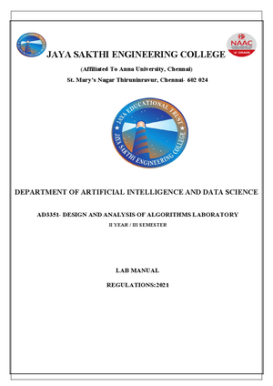 AD3351 DAA Lab Manual - Anna university regulation 2021 - EX:1A ...