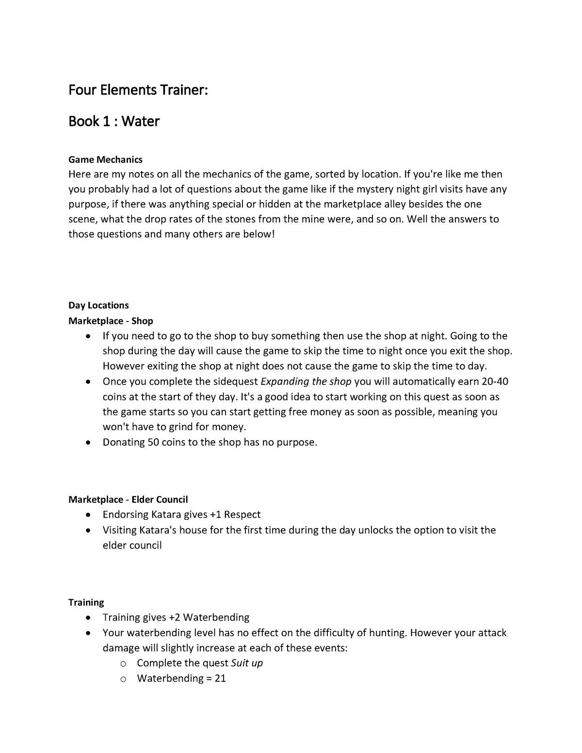 Walkthrough - Anajyyyy - Four Elements Trainer: Book 1 : Water Game  Mechanics Here are my notes on - Studocu