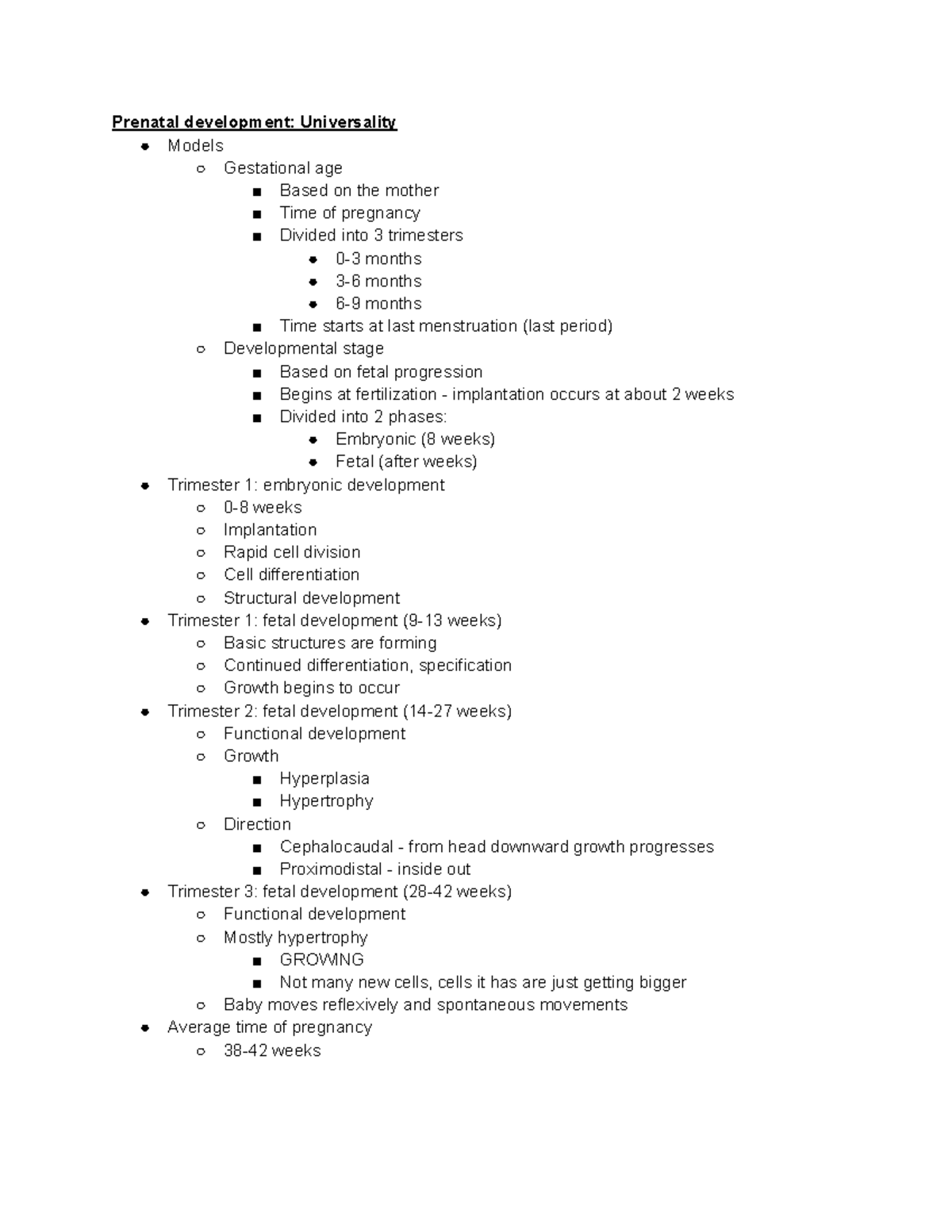 KAAP 301 Module 3 - exam 3 notes - Prenatal development: Universality ...