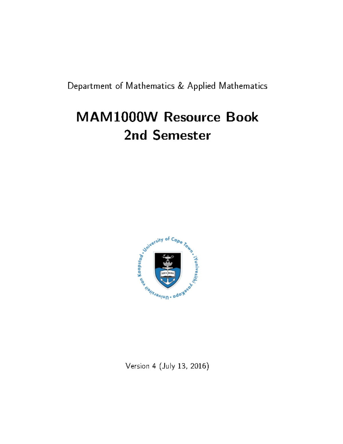 MAM1000W Resource Book Semester 2 - Department of Mathematics & Applied ...