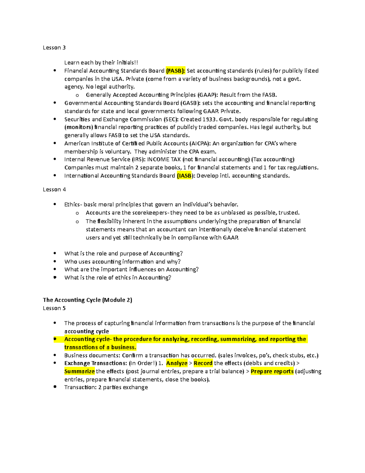 Accounting Lessons 3,4,5 - Lesson 3 Learn each by their initials ...