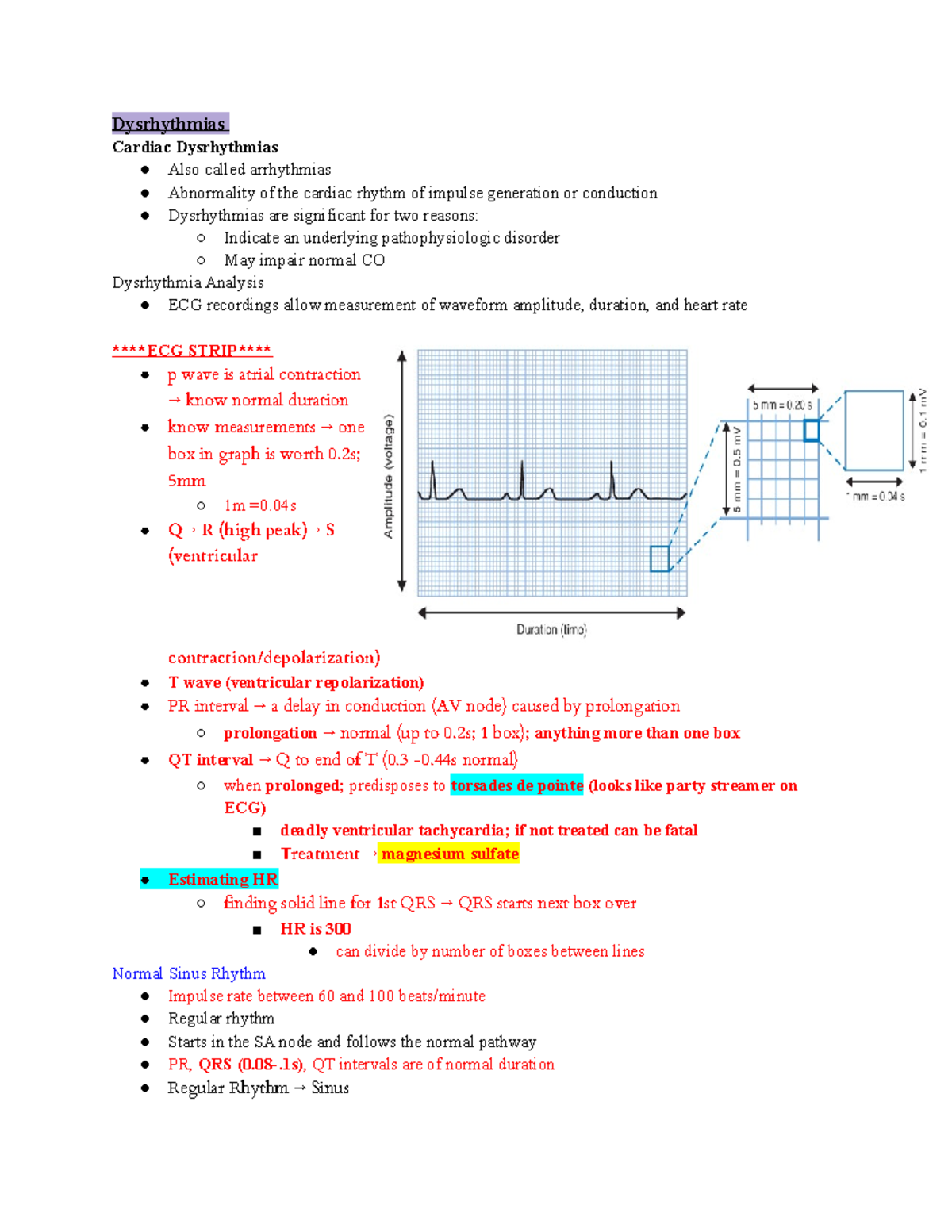 Cardiac Dysrythmias - Notes - Dysrhythmias Cardiac Dysrhythmias Also 