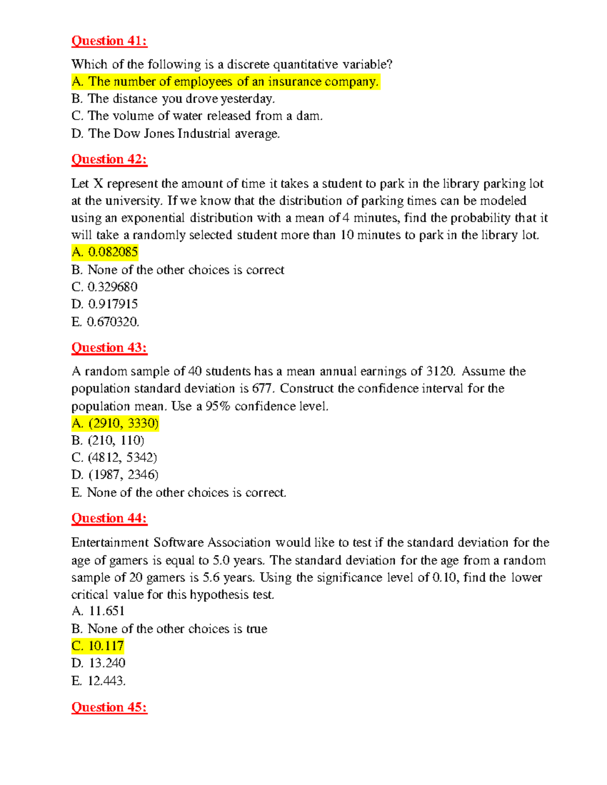 Review Final 02 Answer Question 41 Which of the following is a