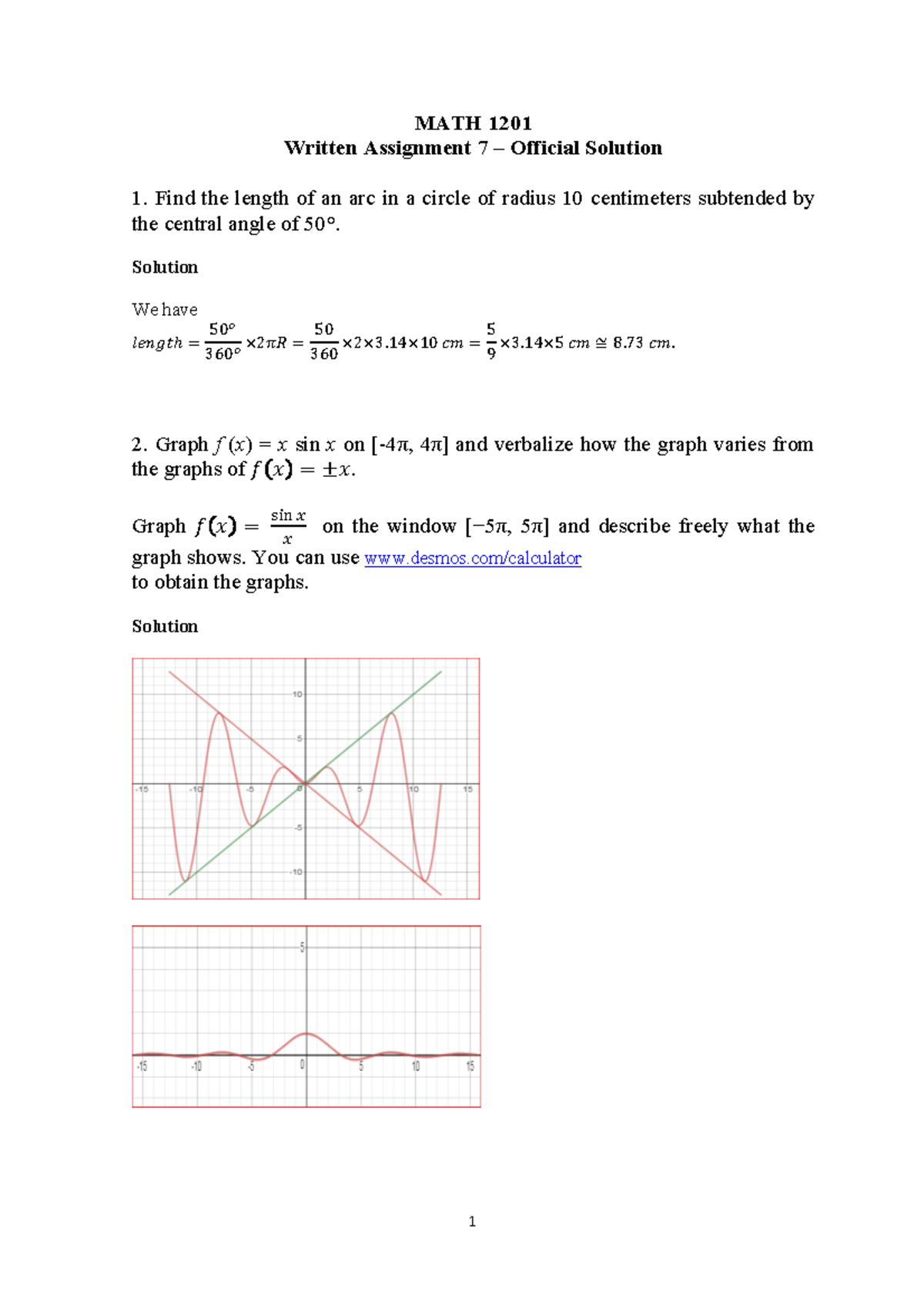 math 1201 written assignment unit 7