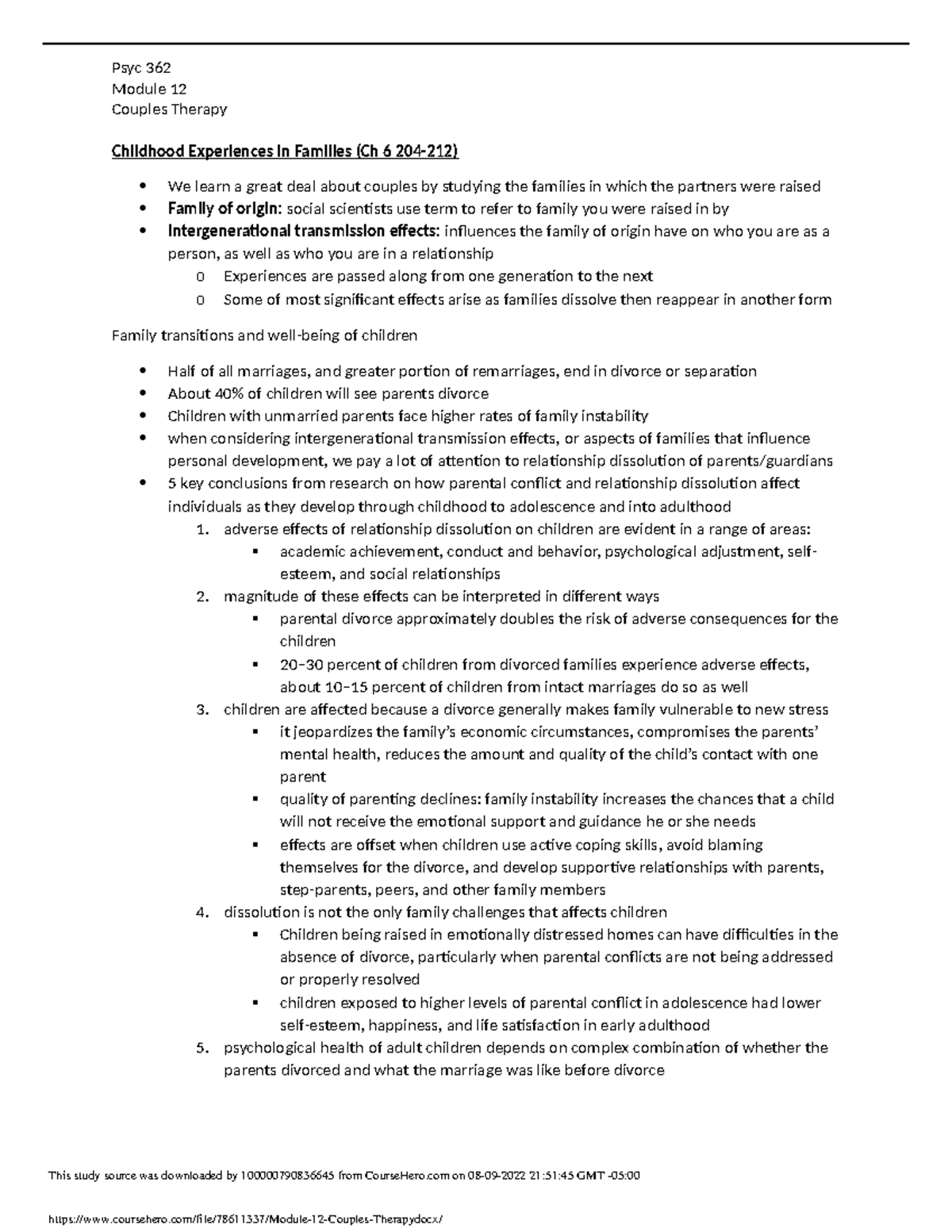 Module 12 Couples Therapy - Module 12 Couples Therapy Childhood ...