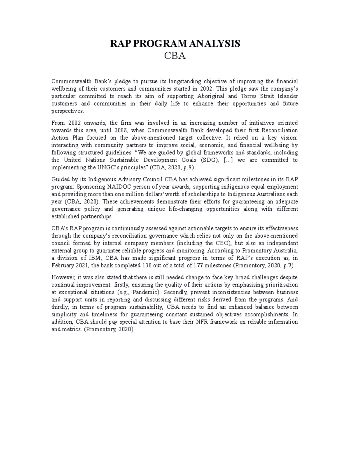 RAP and Transparency - RAP PROGRAM ANALYSIS CBA Commonwealth Bank’s ...