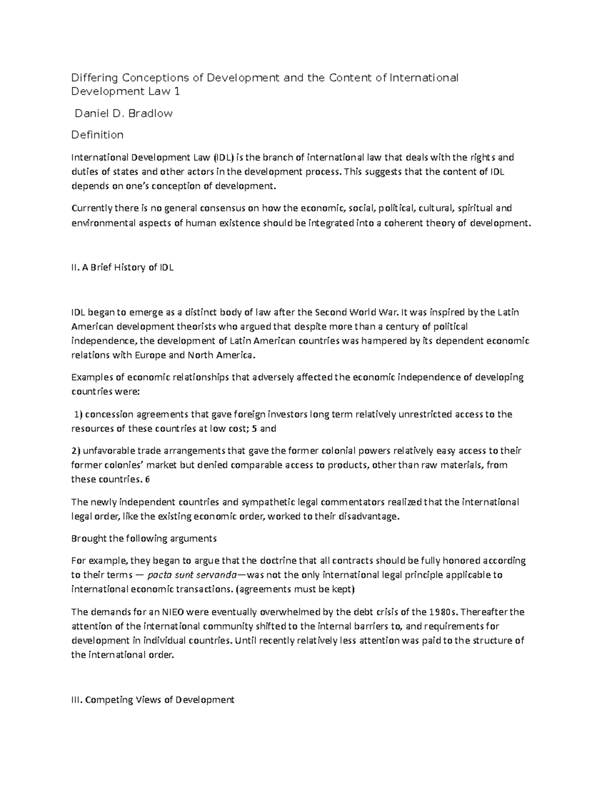 Differing Conceptions of Development and the Content of International ...