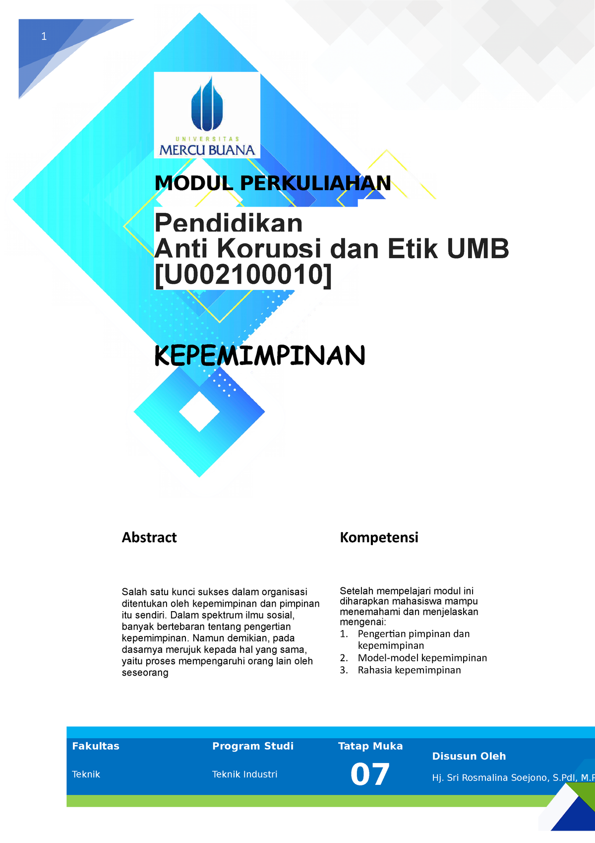 Modul Pendidikan Anti Korupsi Dan Etik UMB [TM7] - 1 MODUL PERKULIAHAN ...