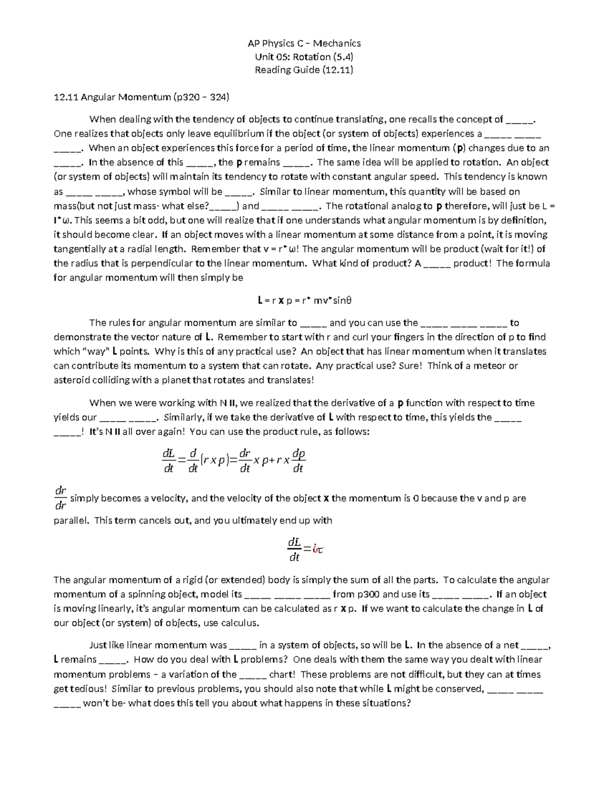 Unit05(5 - talks about angular momentum - AP Physics C – Mechanics Unit ...