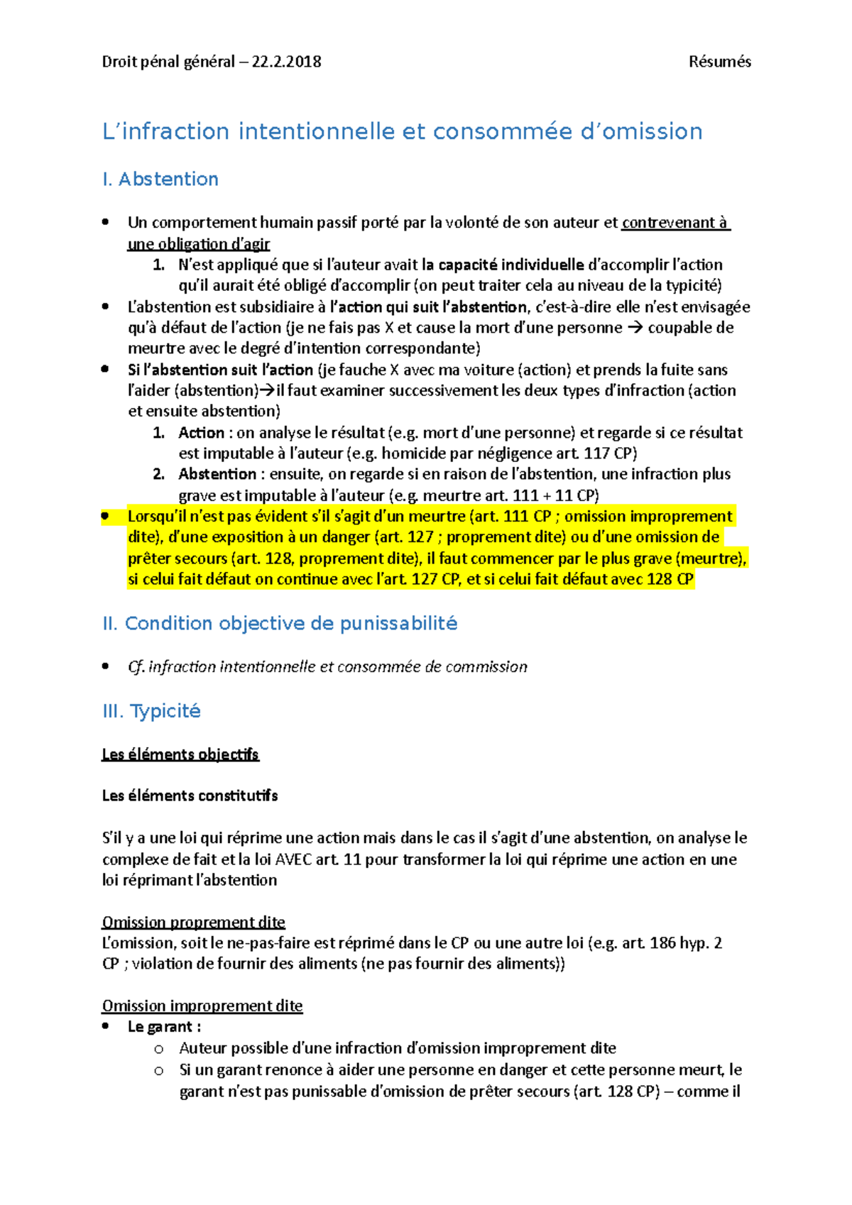 CA02L’infraction intentionnelle et consommée d’omission Droit 22.2