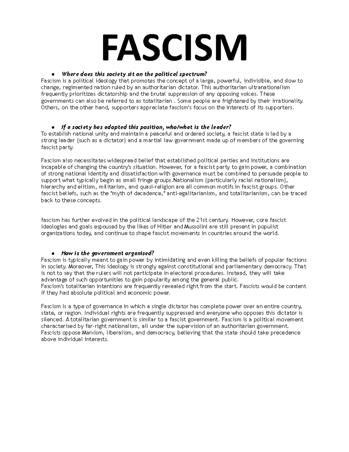 Fascism - Where Does This Society Sit On The Political Spectrum ...