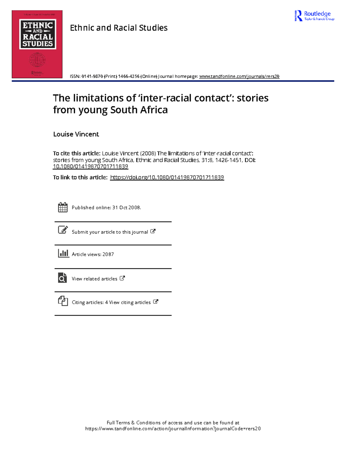 The limitations of inter-racial contact stories from young South Africa ...