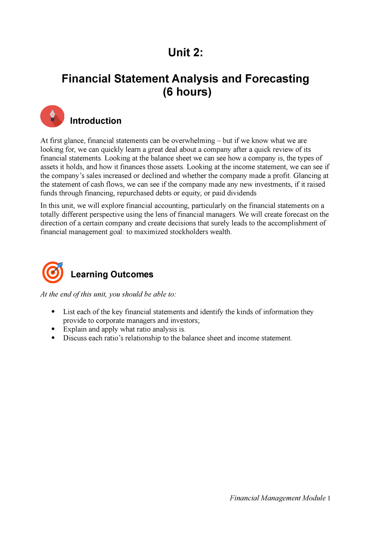 Module In Financial Management - 03 - Unit 2: Financial Statement ...