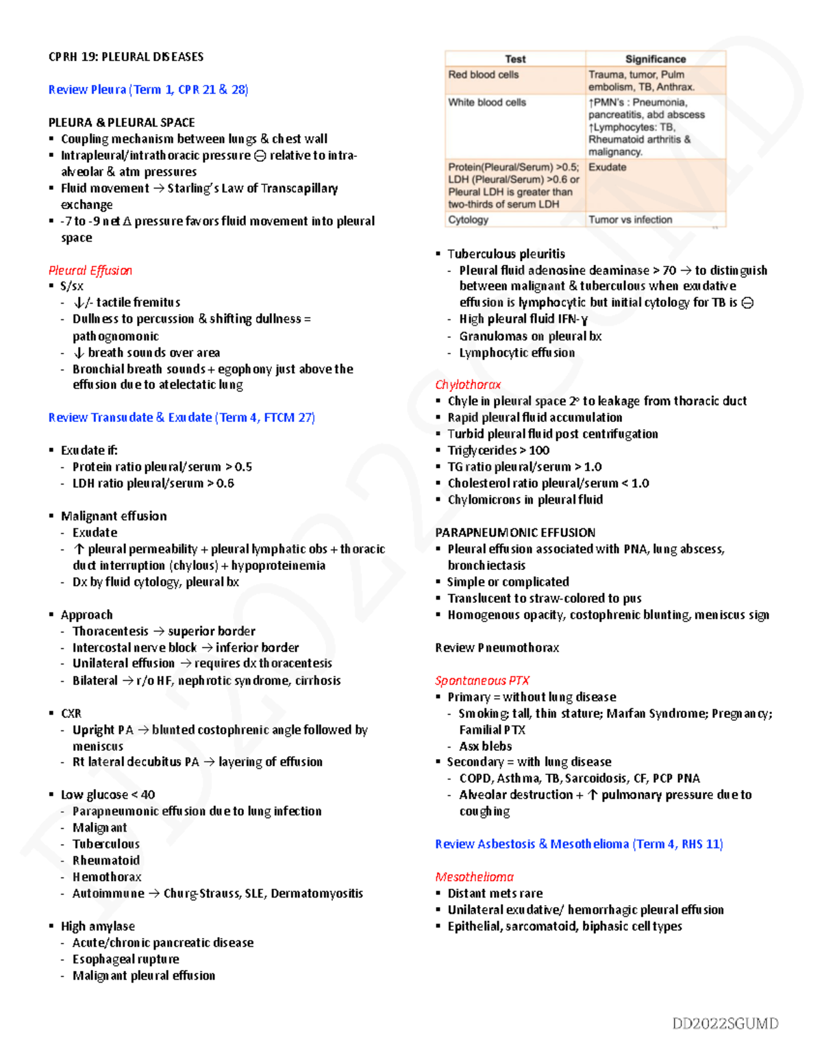 CPRH 19- Pleural Diseases - CPRH 19: PLEURAL DISEASES Review Pleura ...