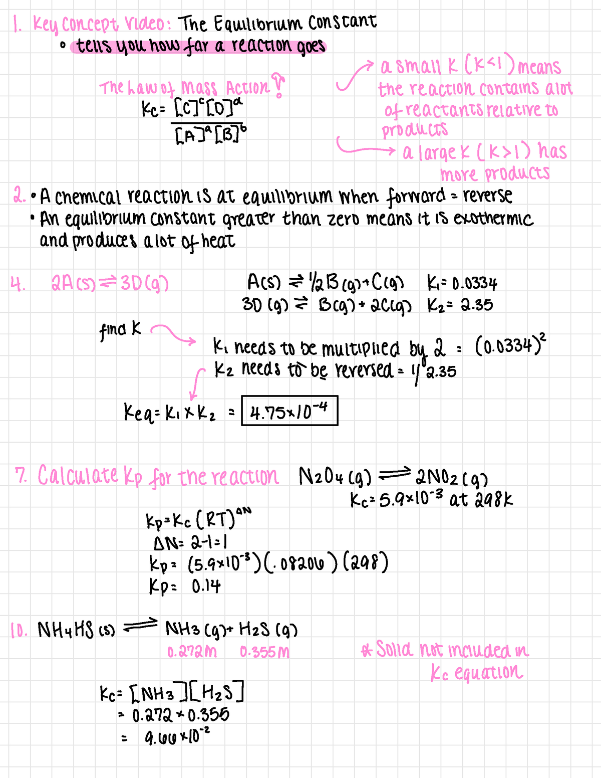 equilibrium constant homework